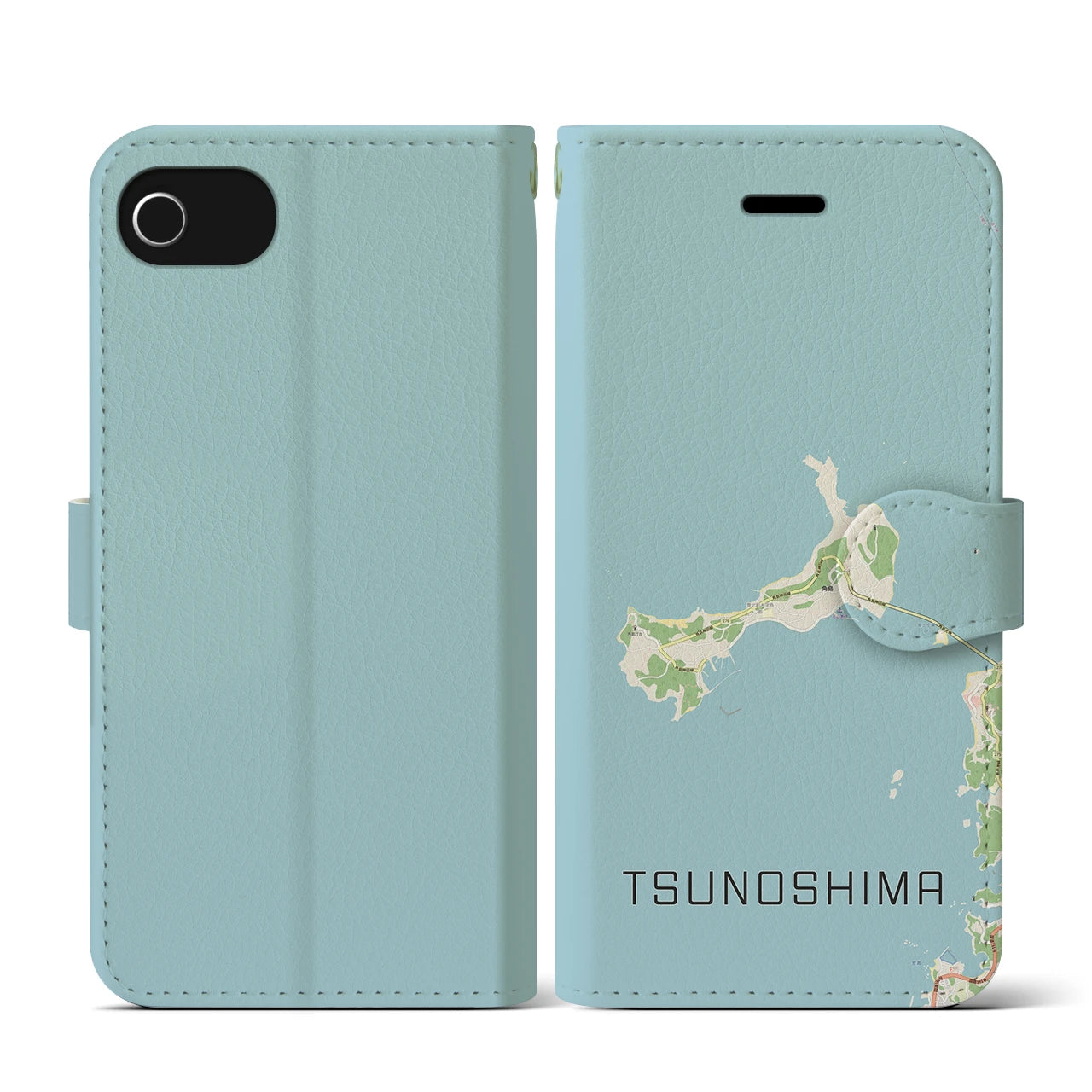 【角島(山口県)】地図柄iPhoneケース(手帳タイプ)ナチュラル・iPhone SE(第3 / 第2世代) / 8 / 7 / 6s / 6 用