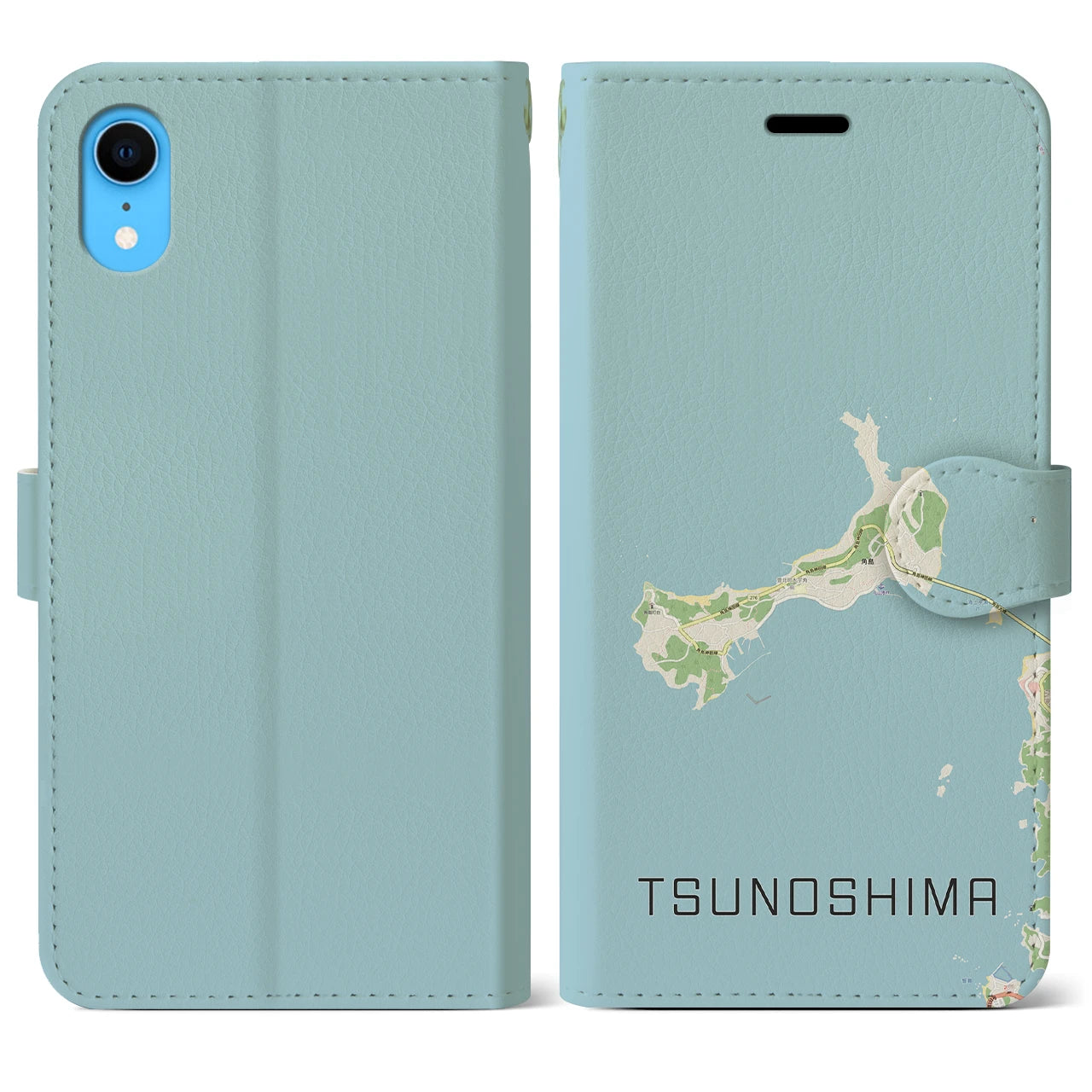 【角島(山口県)】地図柄iPhoneケース(手帳タイプ)ナチュラル・iPhone XR 用