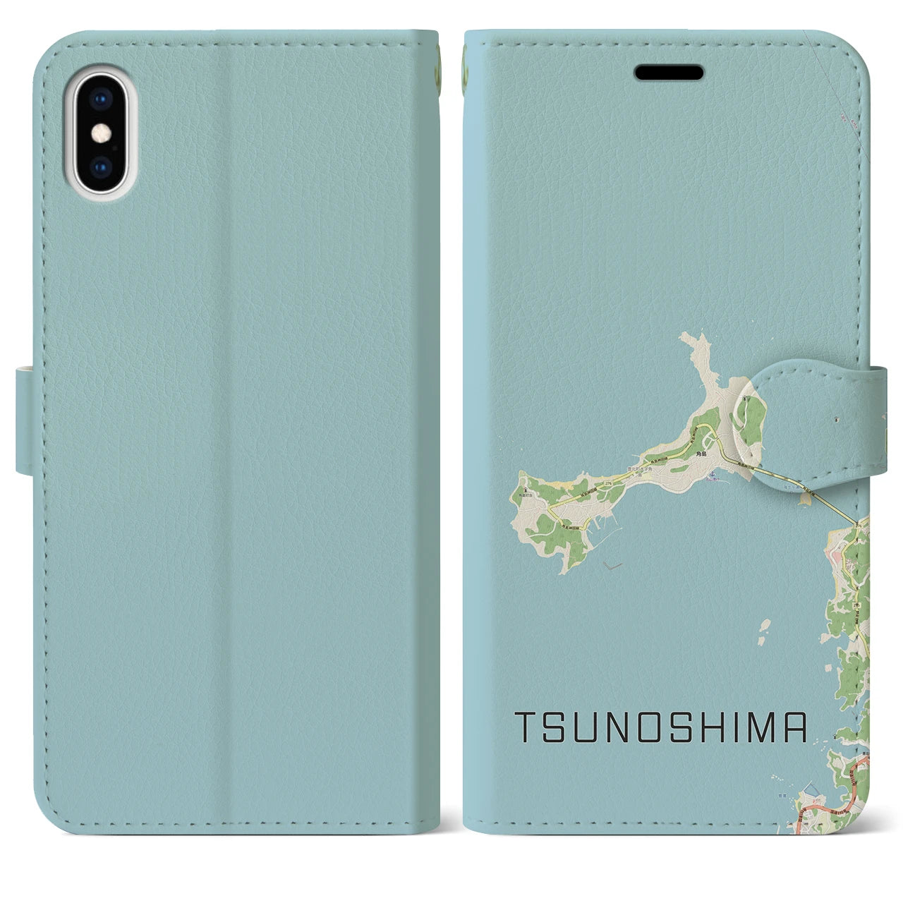 【角島(山口県)】地図柄iPhoneケース(手帳タイプ)ナチュラル・iPhone XS Max 用