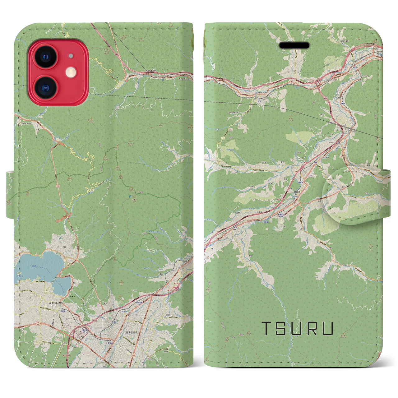 【都留(山梨県)】地図柄iPhoneケース(手帳タイプ)ナチュラル・iPhone 11 用
