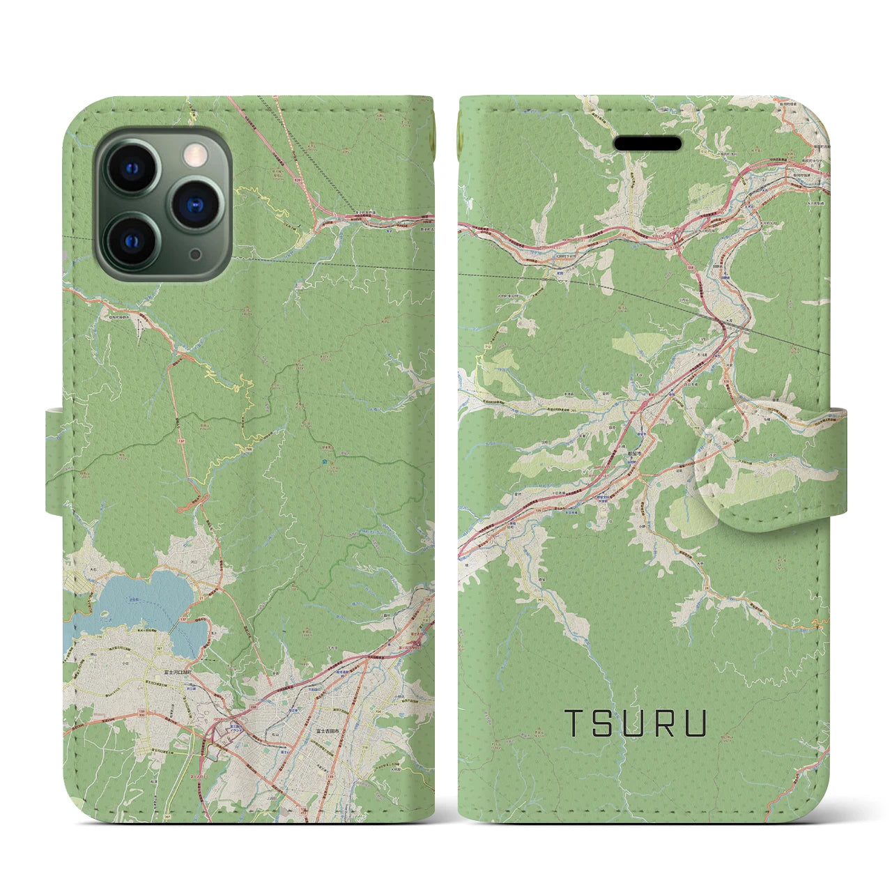 【都留(山梨県)】地図柄iPhoneケース(手帳タイプ)ナチュラル・iPhone 11 Pro 用