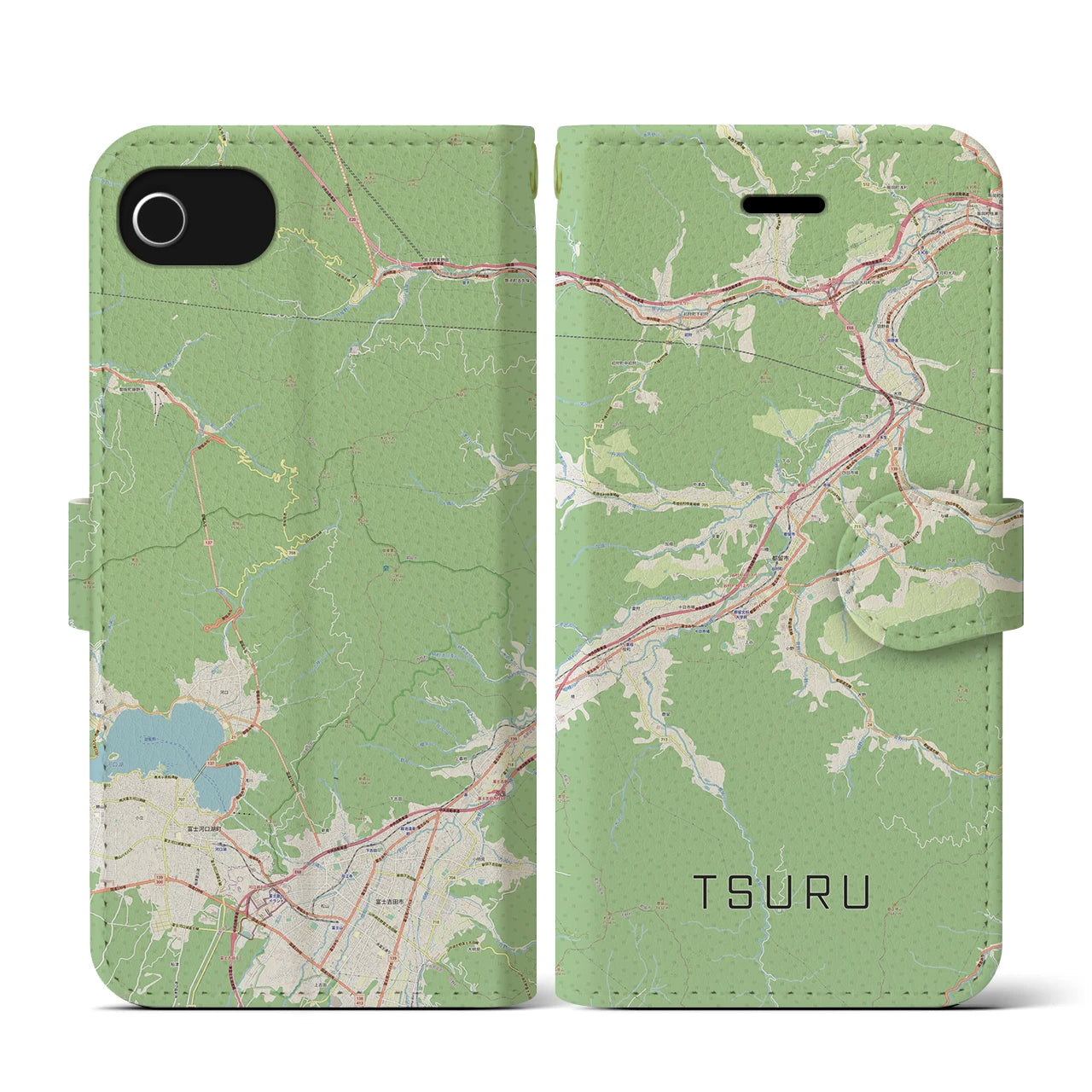 【都留(山梨県)】地図柄iPhoneケース(手帳タイプ)ナチュラル・iPhone SE(第3 / 第2世代) / 8 / 7 / 6s / 6 用