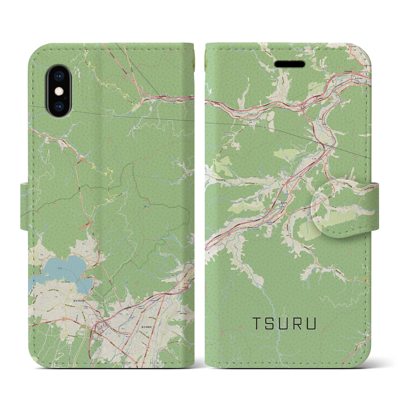 【都留(山梨県)】地図柄iPhoneケース(手帳タイプ)ナチュラル・iPhone XS / X 用