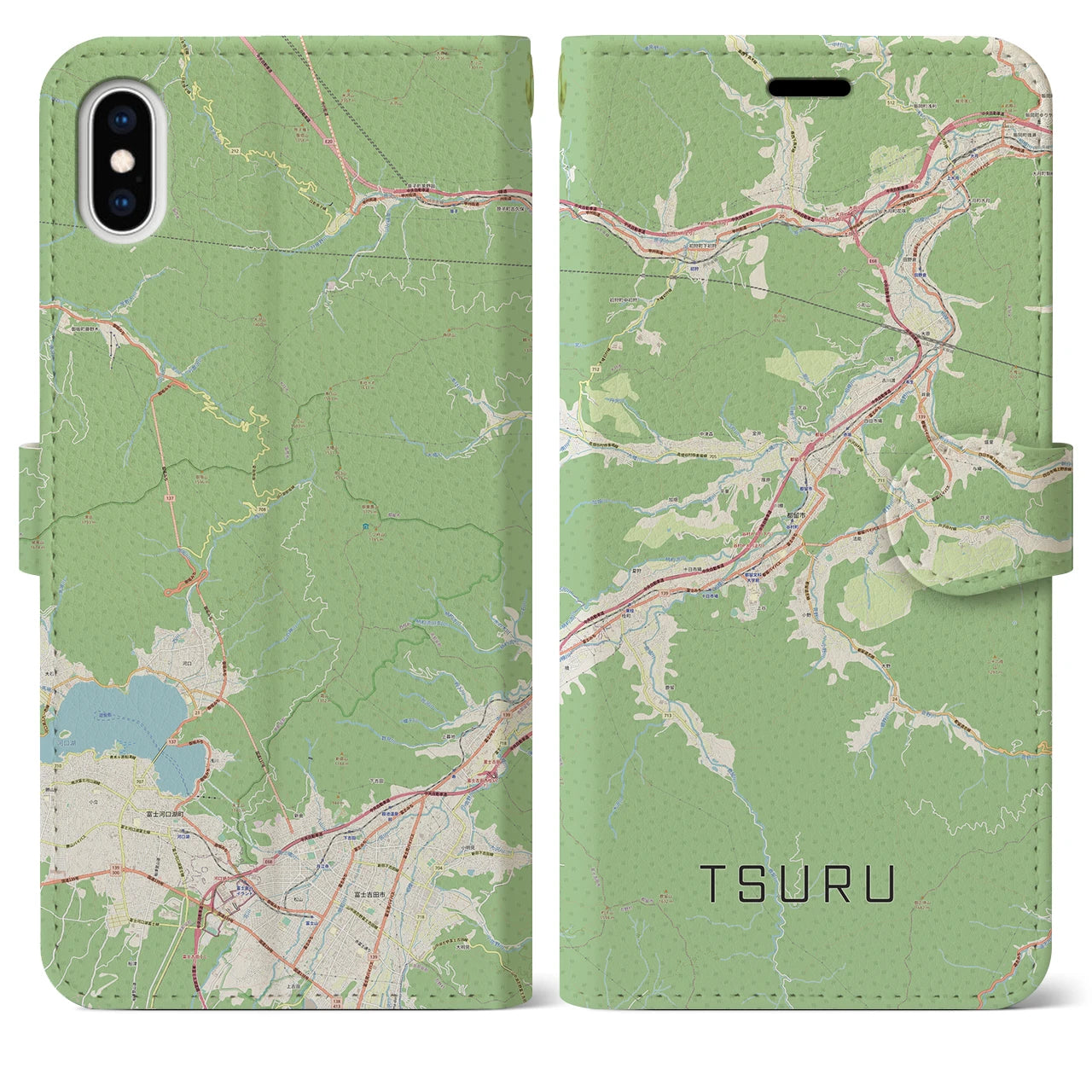 【都留(山梨県)】地図柄iPhoneケース(手帳タイプ)ナチュラル・iPhone XS Max 用