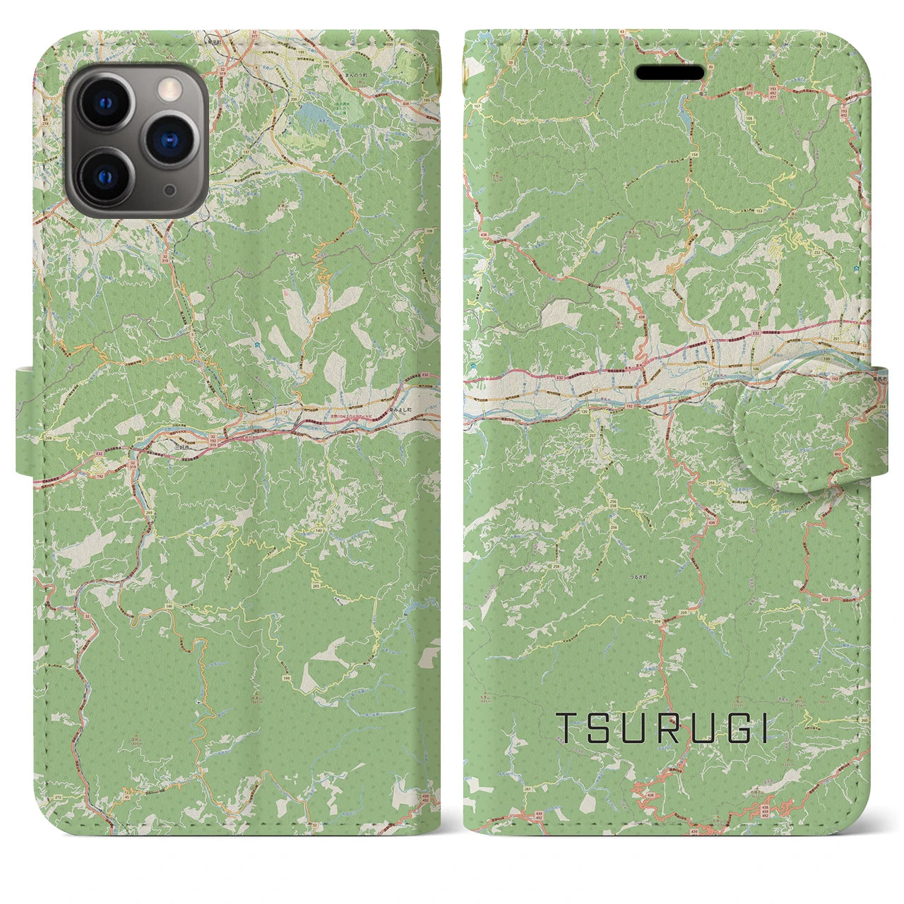 【つるぎ(徳島県)】地図柄iPhoneケース(手帳タイプ)ナチュラル・iPhone 11 Pro Max 用
