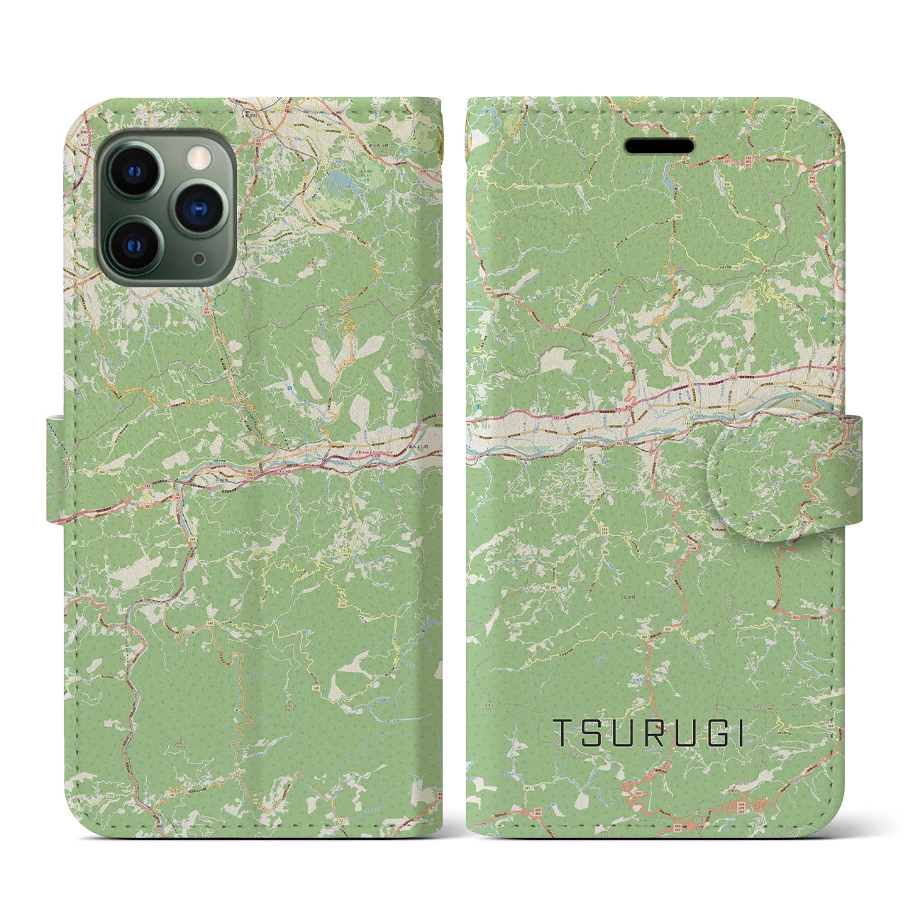 【つるぎ(徳島県)】地図柄iPhoneケース(手帳タイプ)ナチュラル・iPhone 11 Pro 用