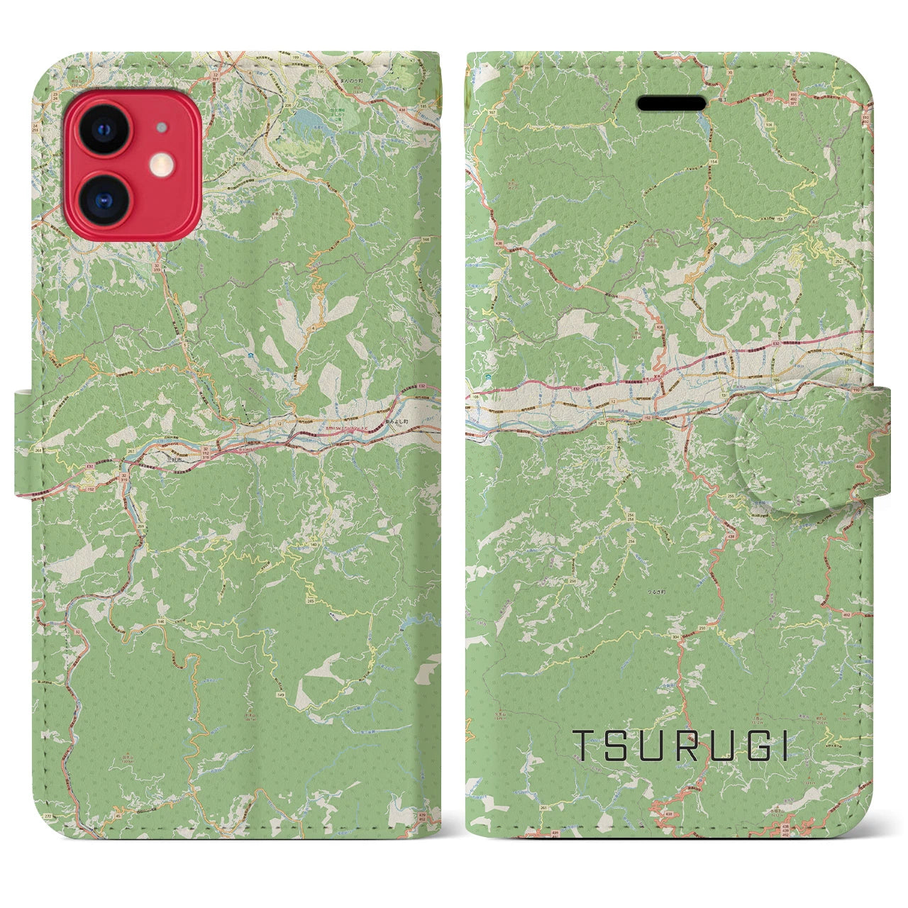 【つるぎ(徳島県)】地図柄iPhoneケース(手帳タイプ)ナチュラル・iPhone 11 用