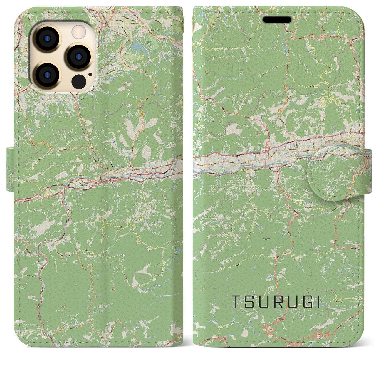 【つるぎ(徳島県)】地図柄iPhoneケース(手帳タイプ)ナチュラル・iPhone 12 Pro Max 用