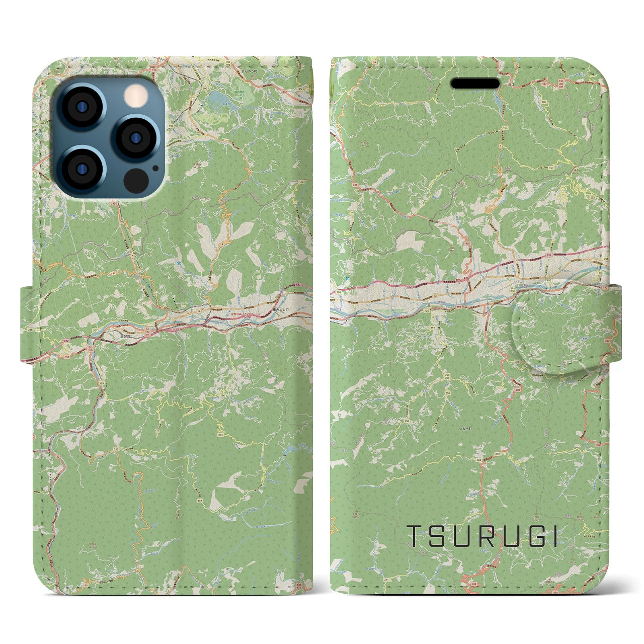 【つるぎ(徳島県)】地図柄iPhoneケース(手帳タイプ)ナチュラル・iPhone 12 / 12 Pro 用