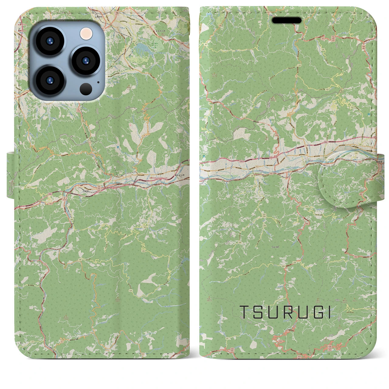 【つるぎ(徳島県)】地図柄iPhoneケース(手帳タイプ)ナチュラル・iPhone 13 Pro Max 用