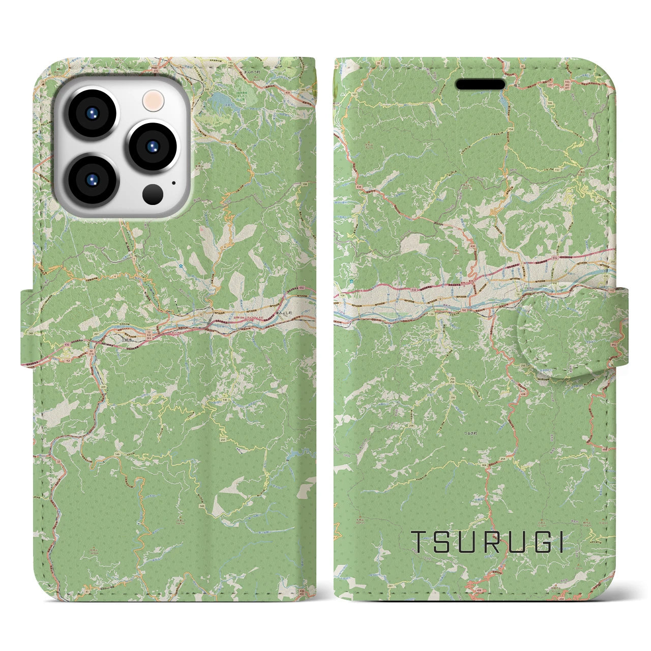 【つるぎ(徳島県)】地図柄iPhoneケース(手帳タイプ)ナチュラル・iPhone 13 Pro 用