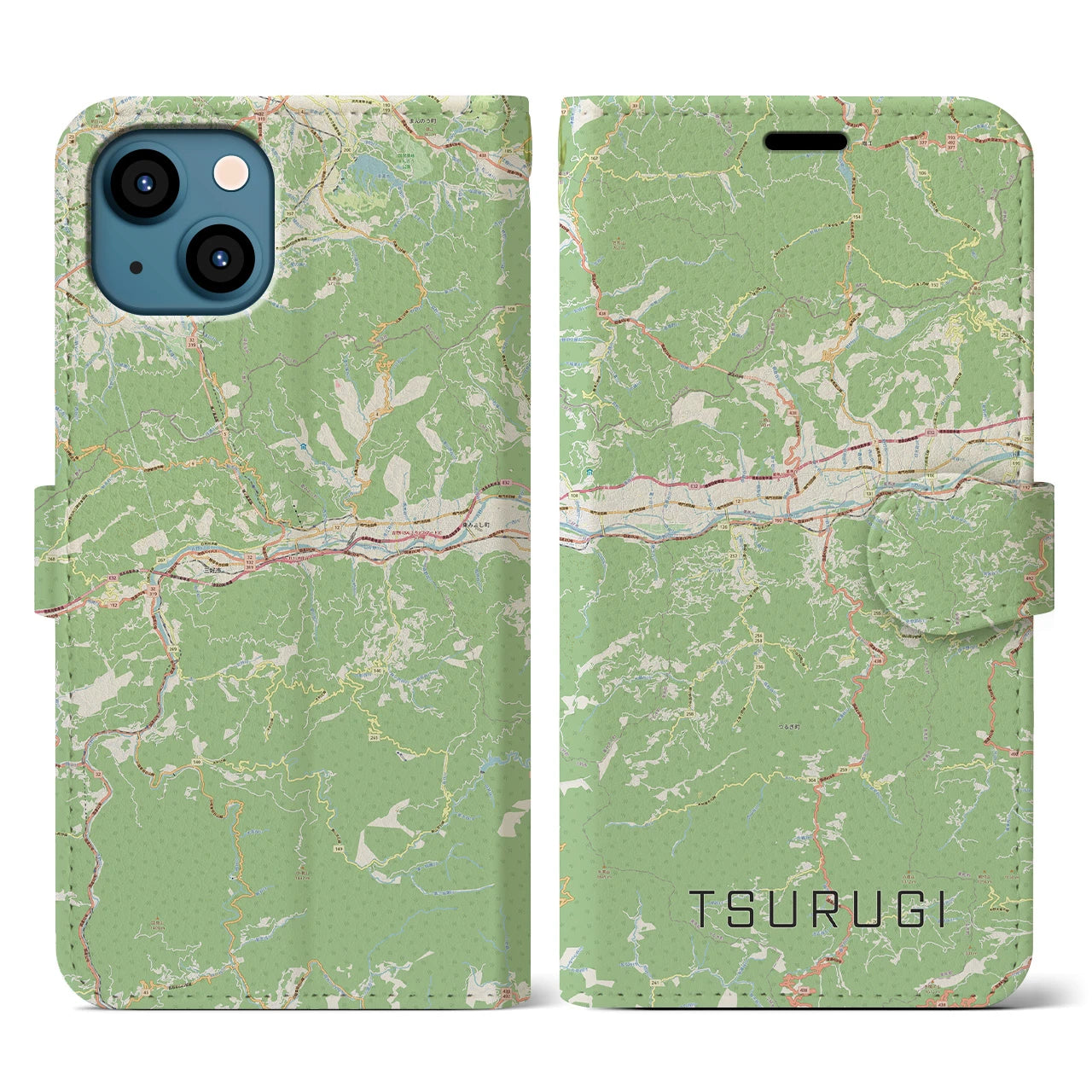 【つるぎ(徳島県)】地図柄iPhoneケース(手帳タイプ)ナチュラル・iPhone 13 用