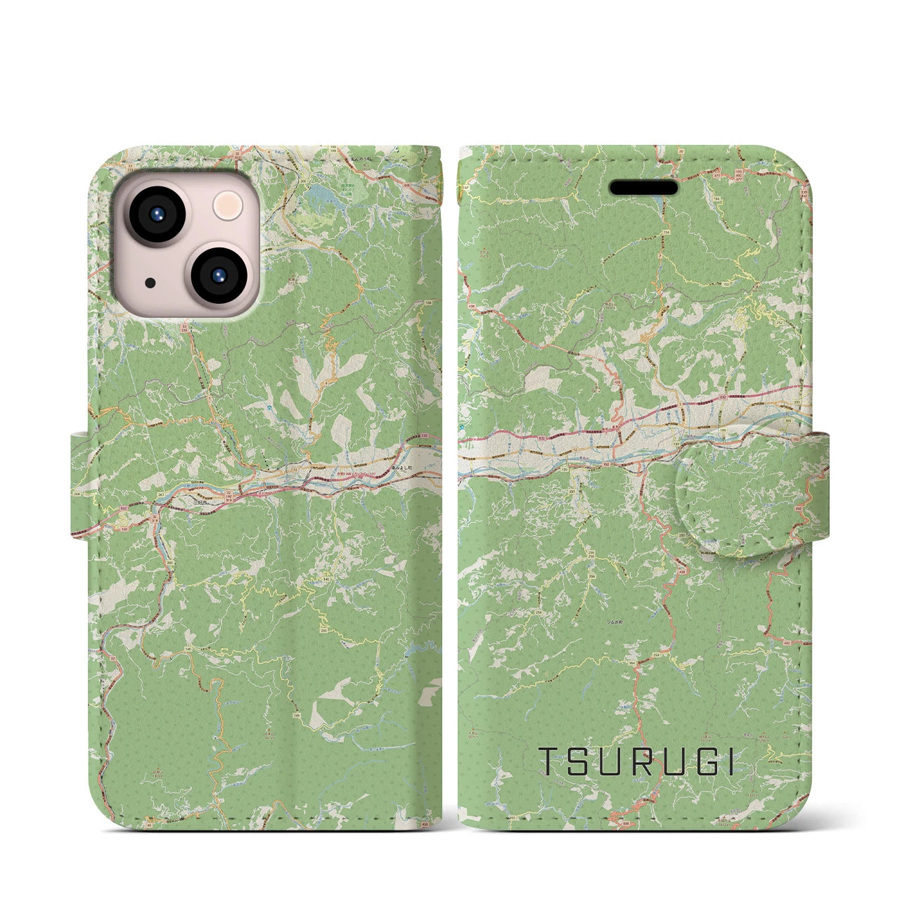 【つるぎ(徳島県)】地図柄iPhoneケース(手帳タイプ)ナチュラル・iPhone 13 mini 用