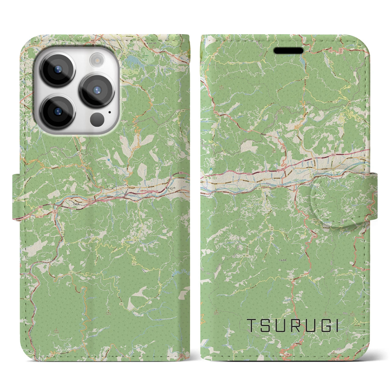 【つるぎ(徳島県)】地図柄iPhoneケース(手帳タイプ)ナチュラル・iPhone 14 Pro 用