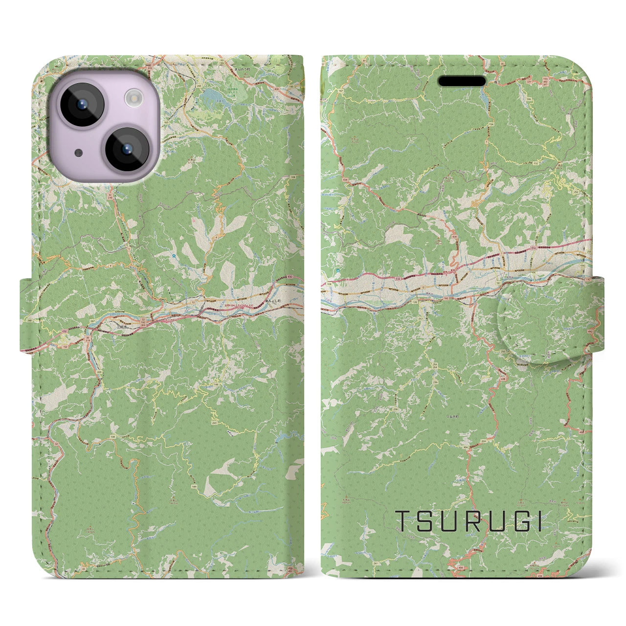【つるぎ(徳島県)】地図柄iPhoneケース(手帳タイプ)ナチュラル・iPhone 14 用