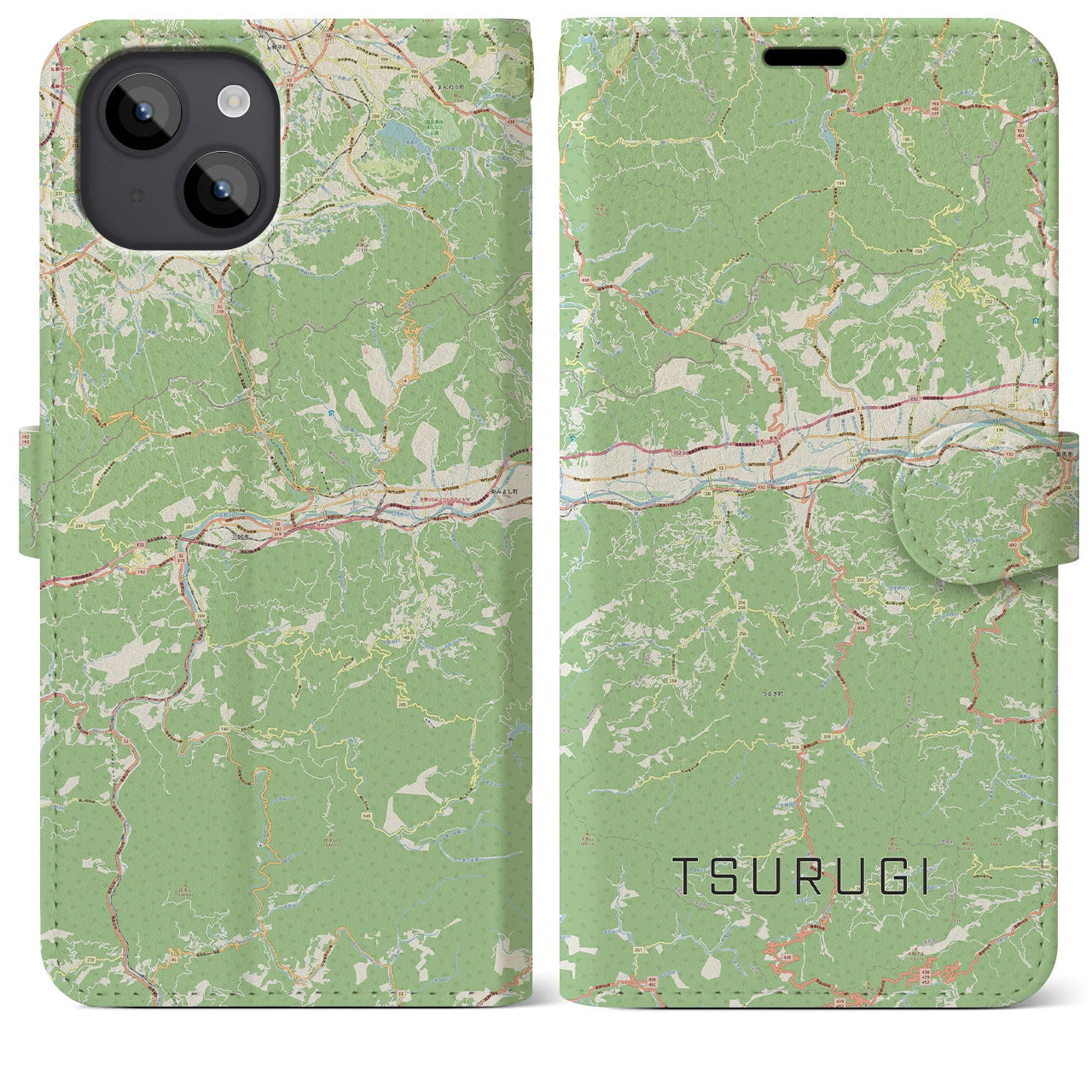【つるぎ(徳島県)】地図柄iPhoneケース(手帳タイプ)ナチュラル・iPhone 14 Plus 用