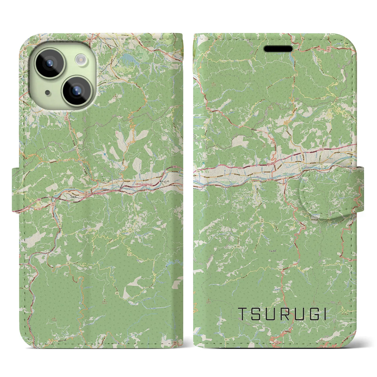 【つるぎ(徳島県)】地図柄iPhoneケース(手帳タイプ)ナチュラル・iPhone 15 用