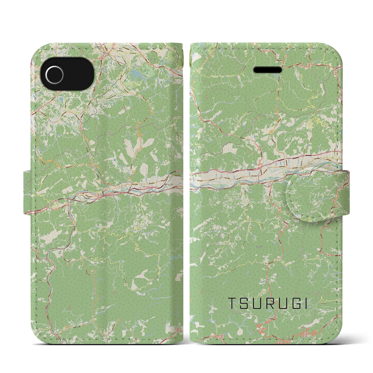 【つるぎ(徳島県)】地図柄iPhoneケース(手帳タイプ)ナチュラル・iPhone SE(第3 / 第2世代) / 8 / 7 / 6s / 6 用