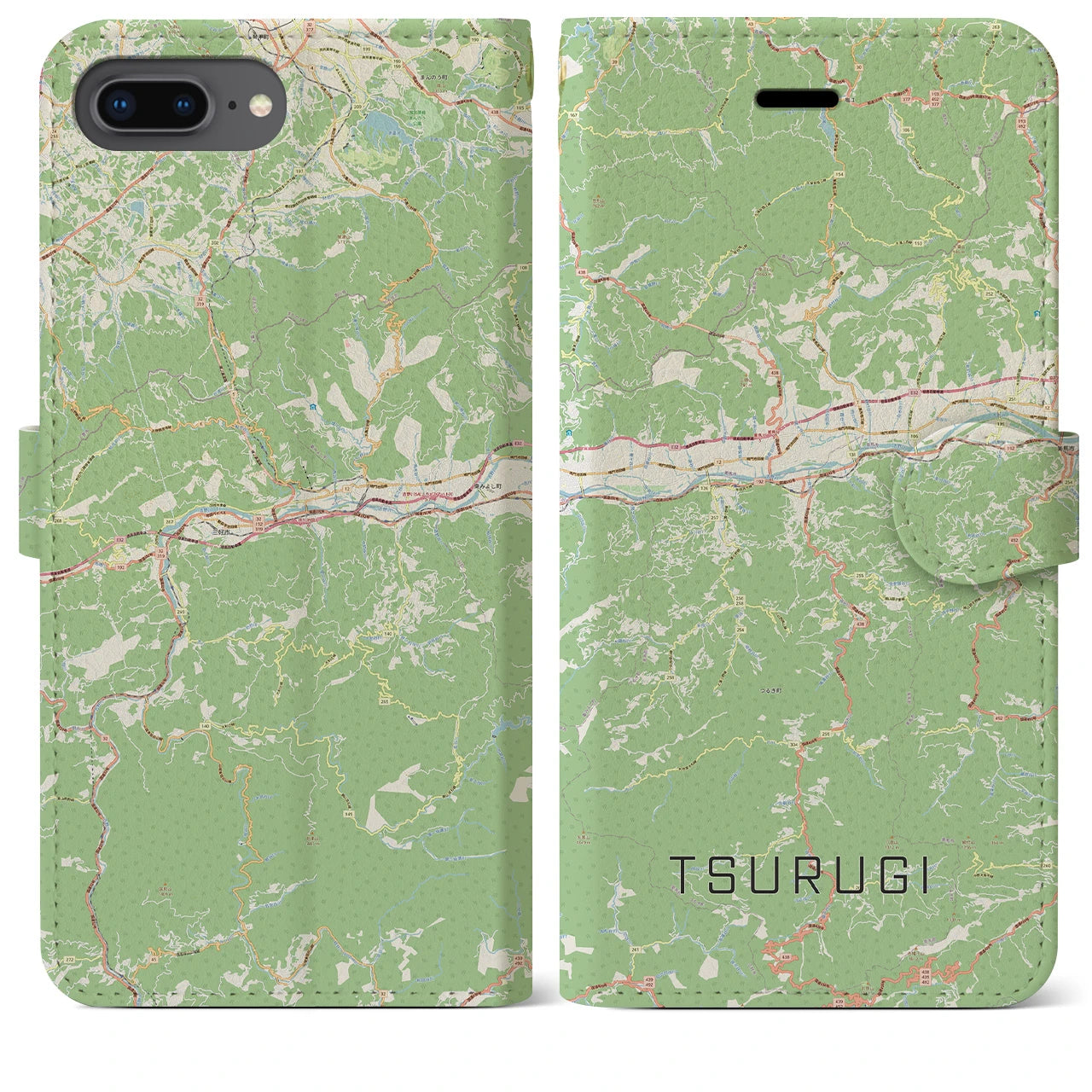 【つるぎ(徳島県)】地図柄iPhoneケース(手帳タイプ)ナチュラル・iPhone 8Plus /7Plus / 6sPlus / 6Plus 用