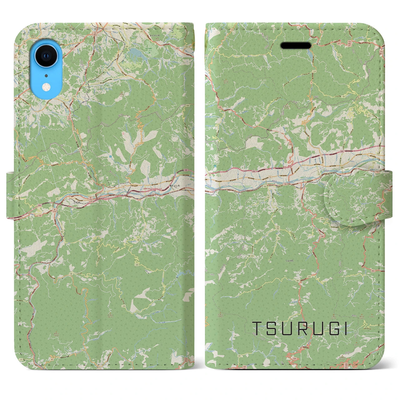 【つるぎ(徳島県)】地図柄iPhoneケース(手帳タイプ)ナチュラル・iPhone XR 用