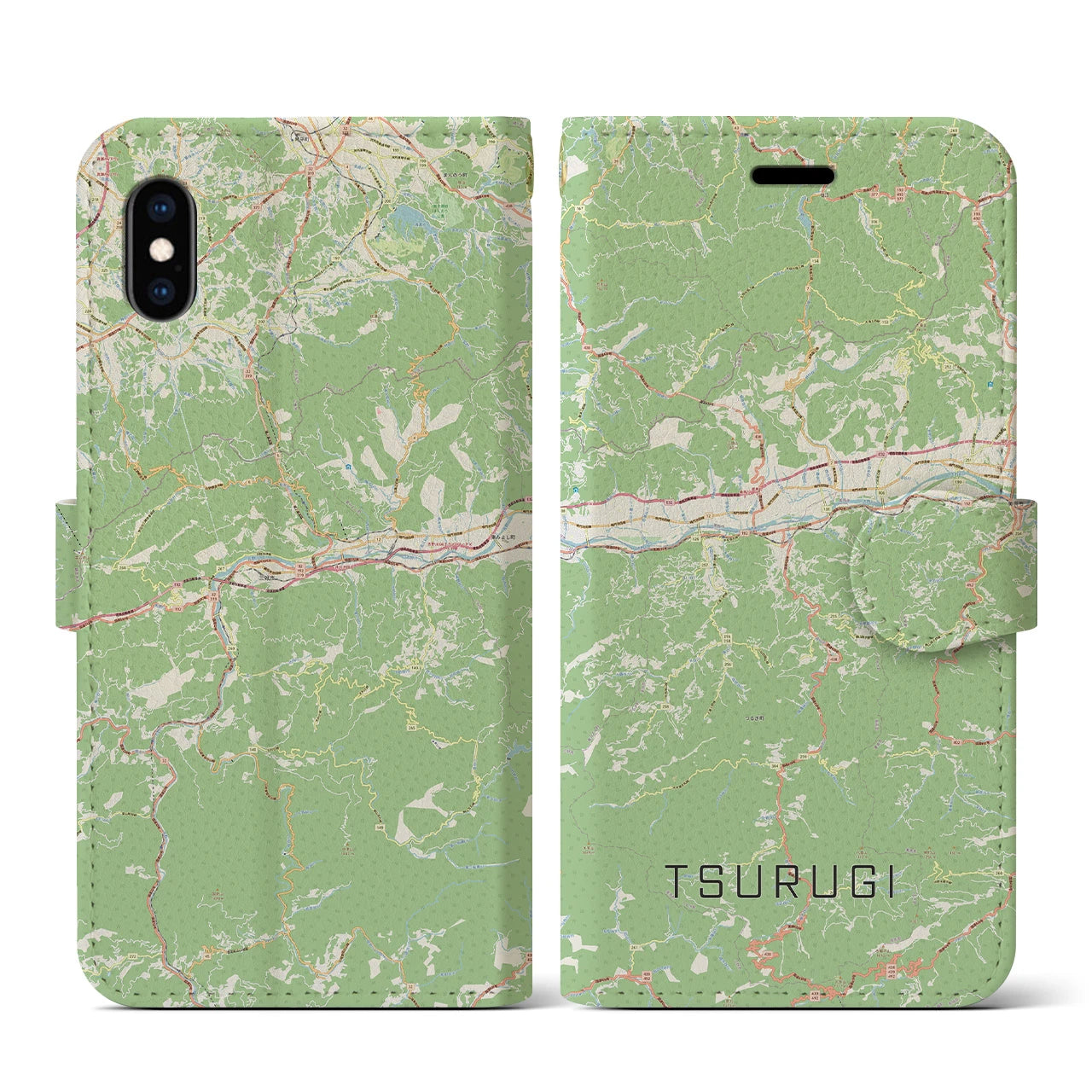【つるぎ(徳島県)】地図柄iPhoneケース(手帳タイプ)ナチュラル・iPhone XS / X 用