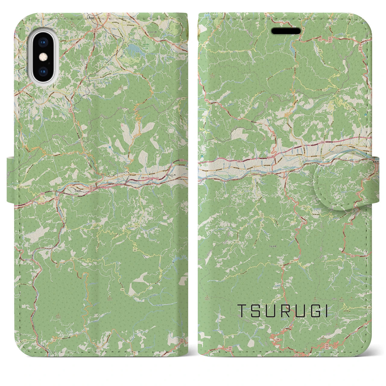 【つるぎ(徳島県)】地図柄iPhoneケース(手帳タイプ)ナチュラル・iPhone XS Max 用