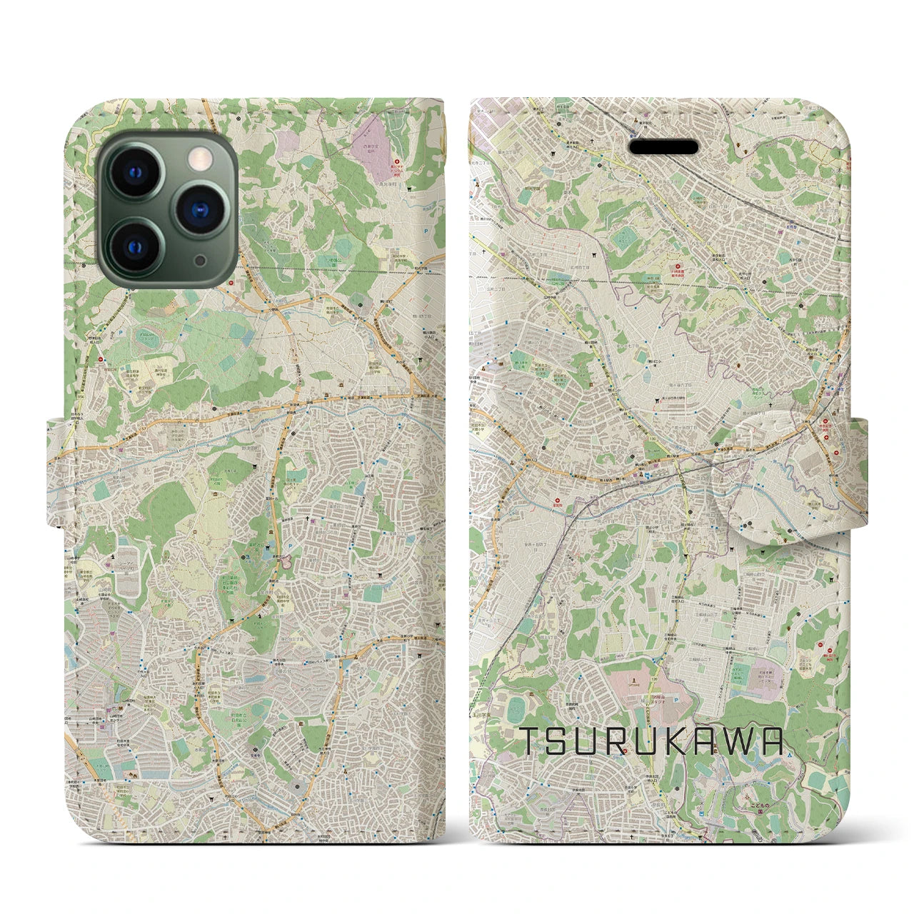 【鶴川(東京都)】地図柄iPhoneケース(手帳タイプ)ナチュラル・iPhone 11 Pro 用