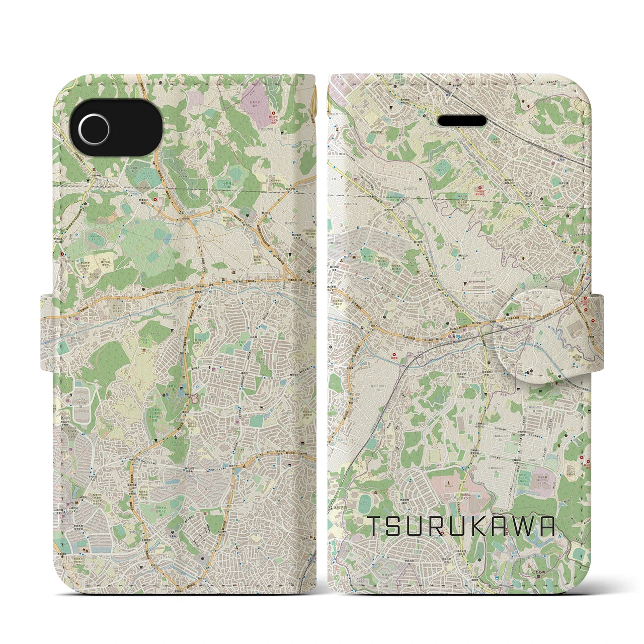 【鶴川(東京都)】地図柄iPhoneケース(手帳タイプ)ナチュラル・iPhone SE(第3 / 第2世代) / 8 / 7 / 6s / 6 用