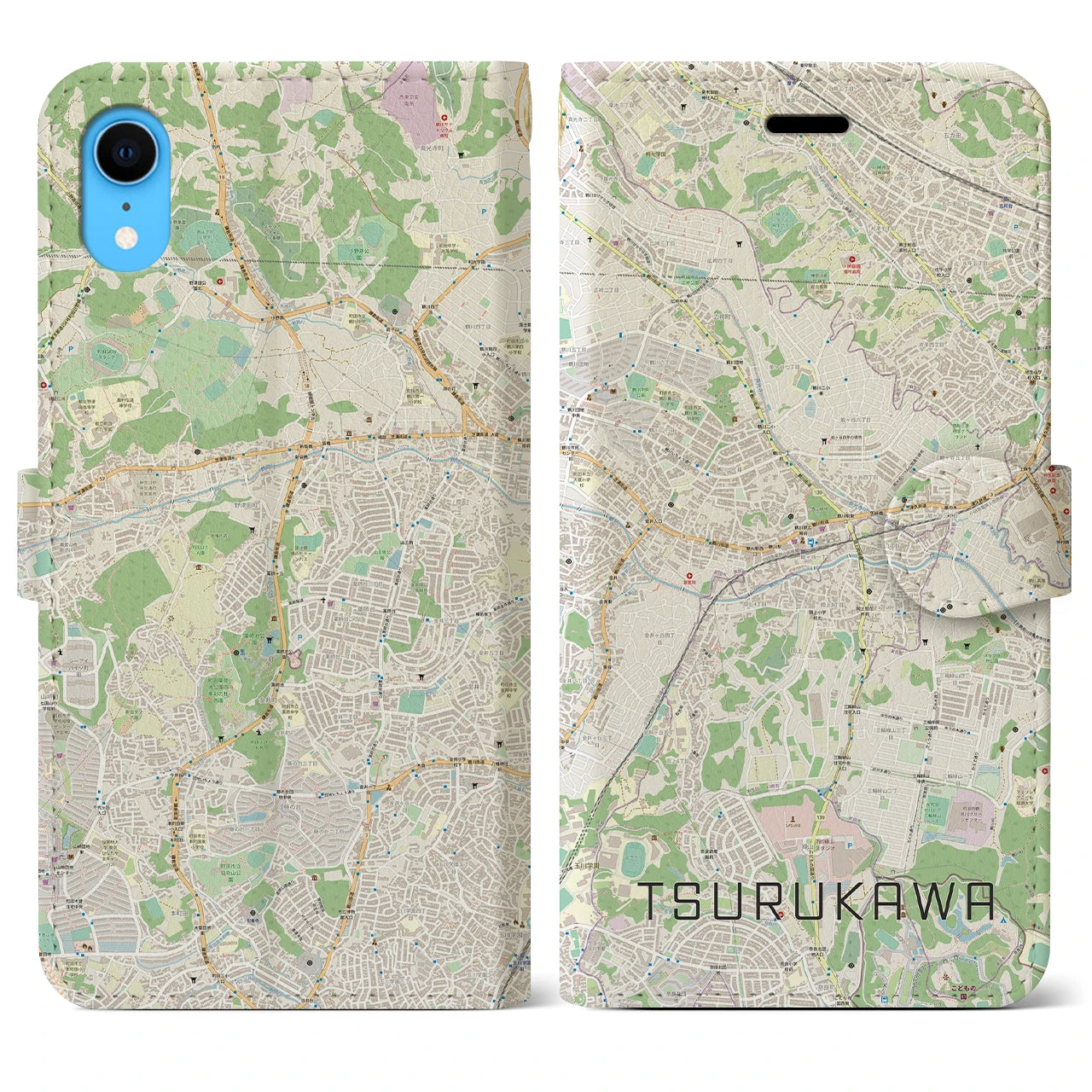 【鶴川(東京都)】地図柄iPhoneケース(手帳タイプ)ナチュラル・iPhone XR 用