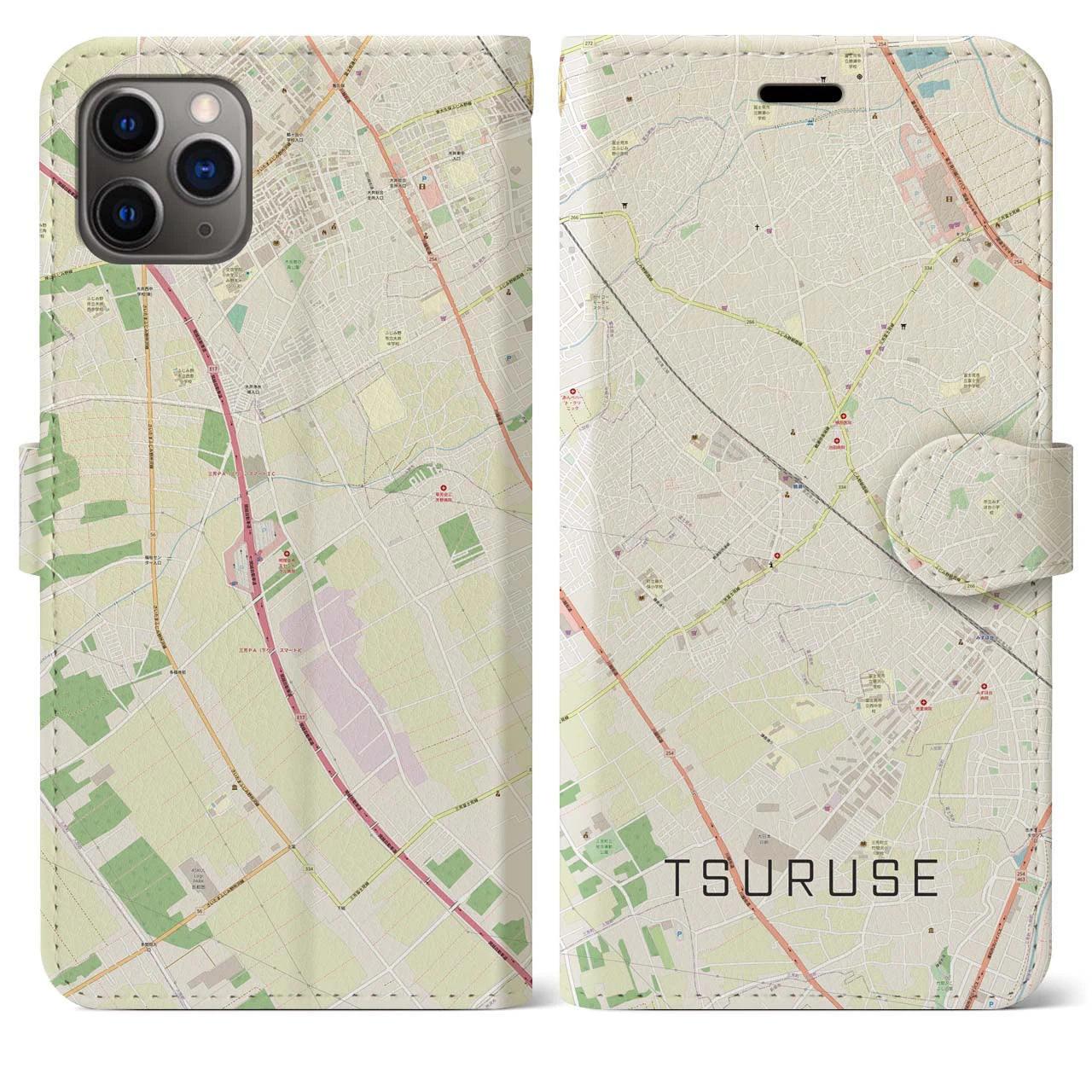 【鶴瀬(埼玉県)】地図柄iPhoneケース(手帳タイプ)ナチュラル・iPhone 11 Pro Max 用