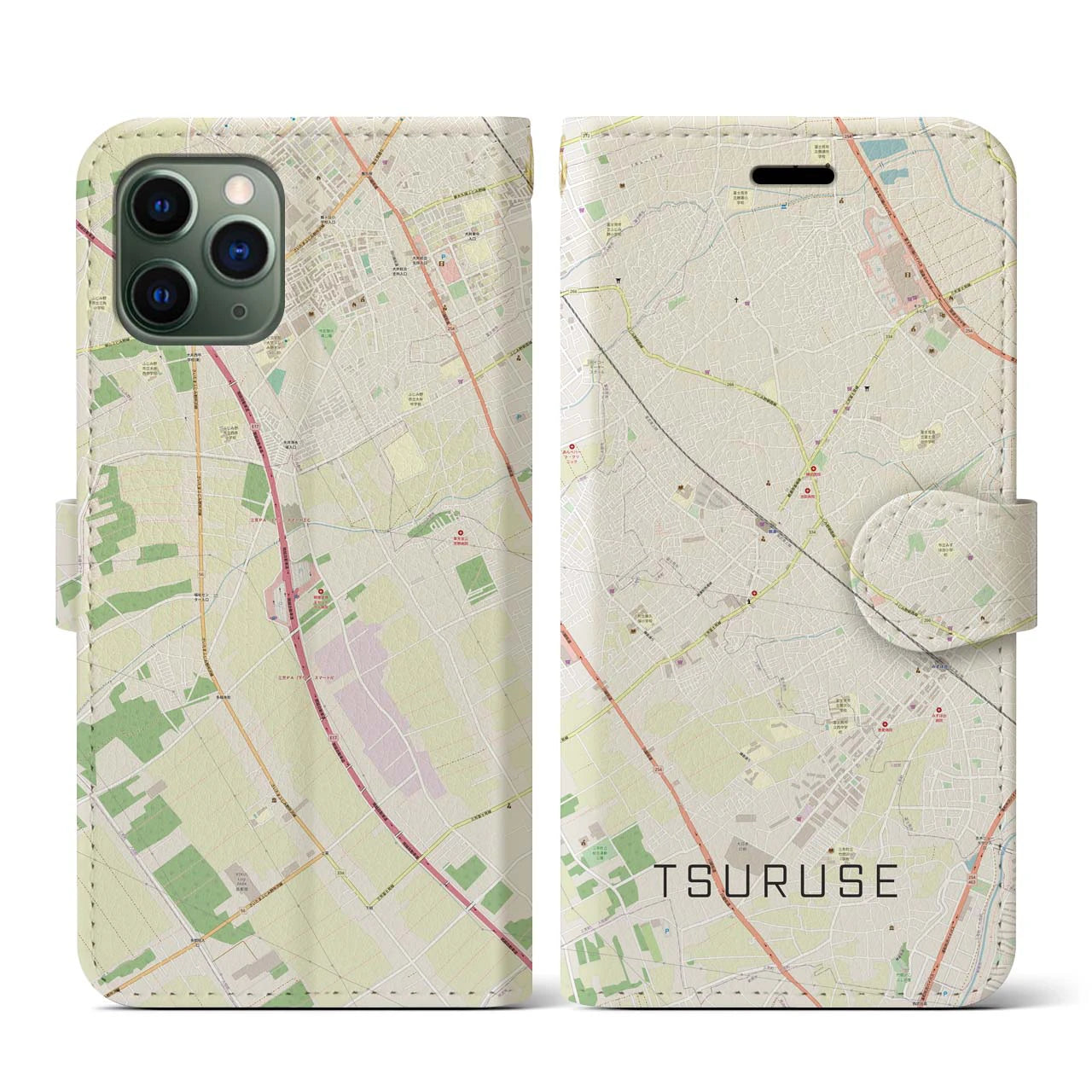 【鶴瀬(埼玉県)】地図柄iPhoneケース(手帳タイプ)ナチュラル・iPhone 11 Pro 用
