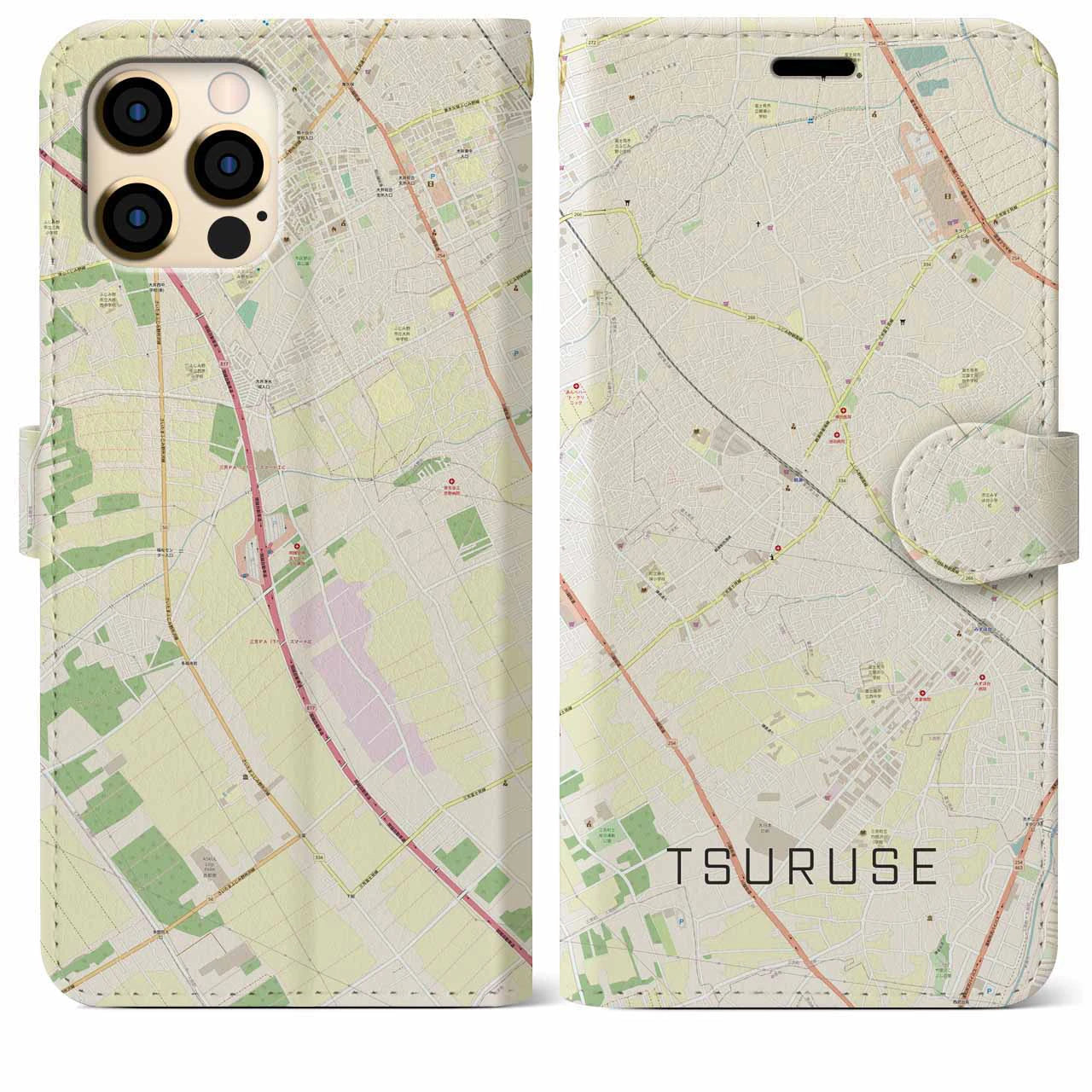 【鶴瀬(埼玉県)】地図柄iPhoneケース(手帳タイプ)ナチュラル・iPhone 12 Pro Max 用