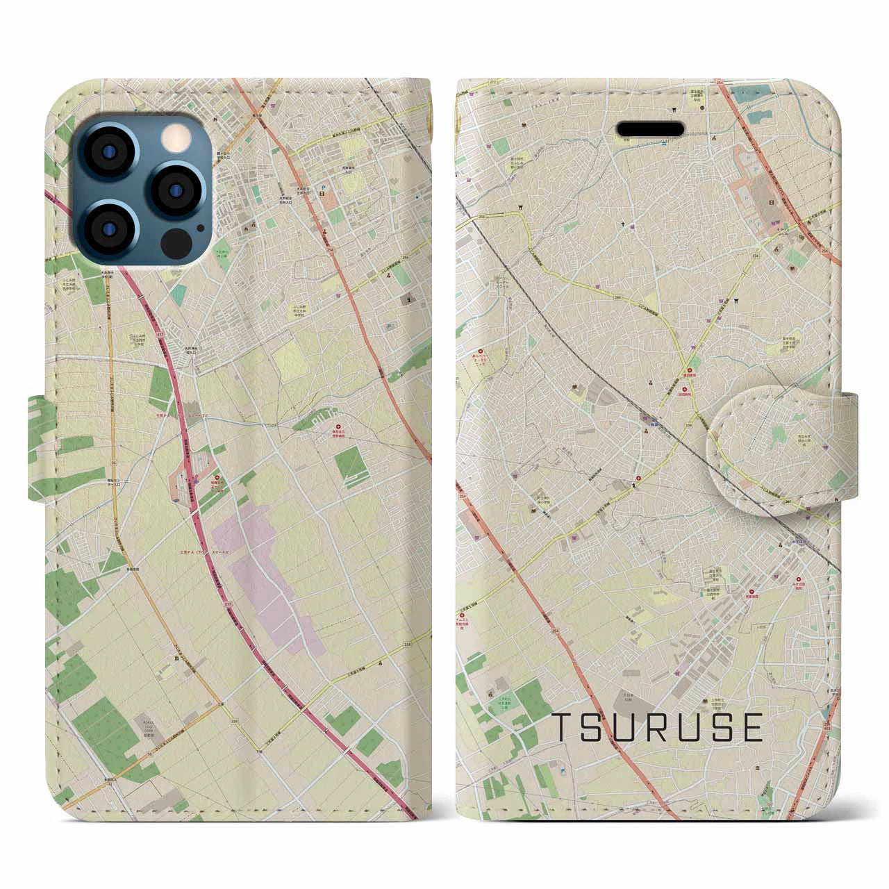 【鶴瀬(埼玉県)】地図柄iPhoneケース(手帳タイプ)ナチュラル・iPhone 12 / 12 Pro 用