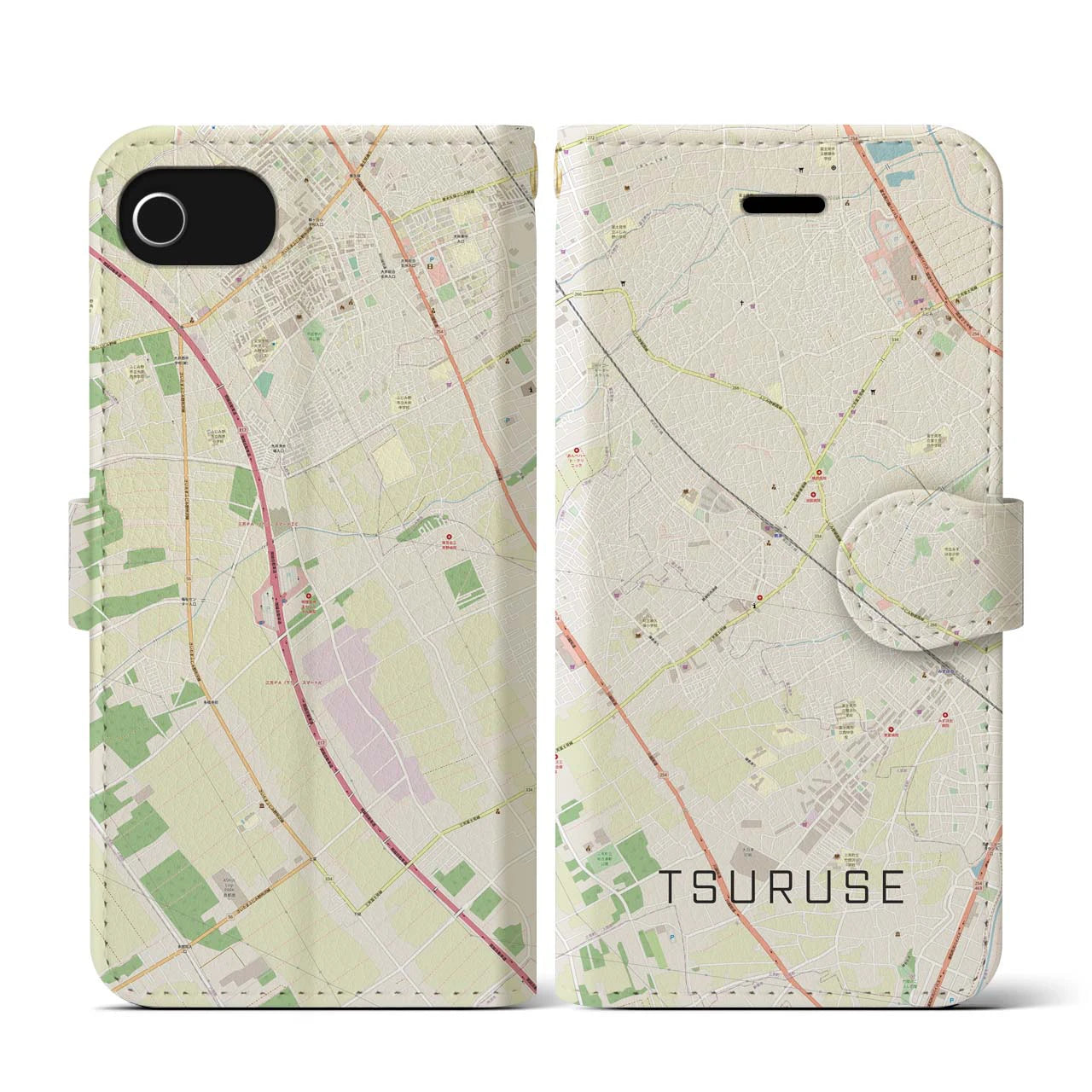 【鶴瀬(埼玉県)】地図柄iPhoneケース(手帳タイプ)ナチュラル・iPhone SE(第3 / 第2世代) / 8 / 7 / 6s / 6 用