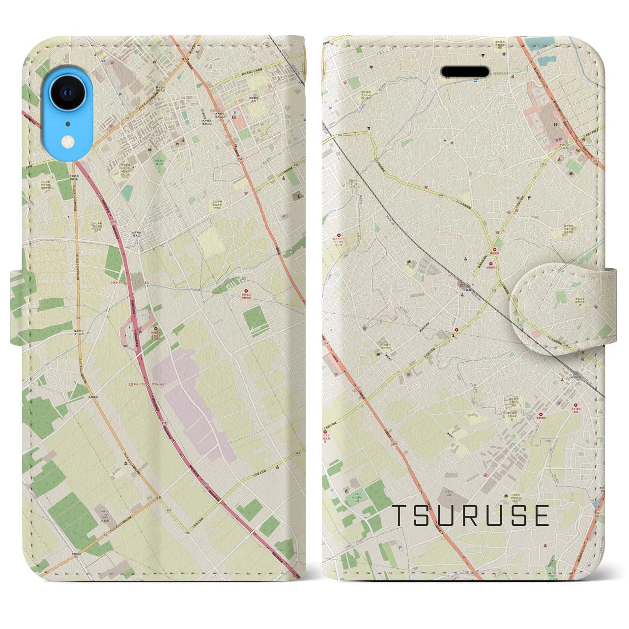 【鶴瀬(埼玉県)】地図柄iPhoneケース(手帳タイプ)ナチュラル・iPhone XR 用
