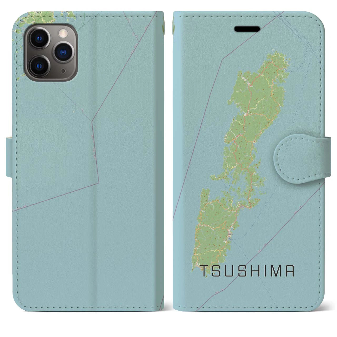 【対馬(長崎県)】地図柄iPhoneケース(手帳タイプ)ナチュラル・iPhone 11 Pro Max 用
