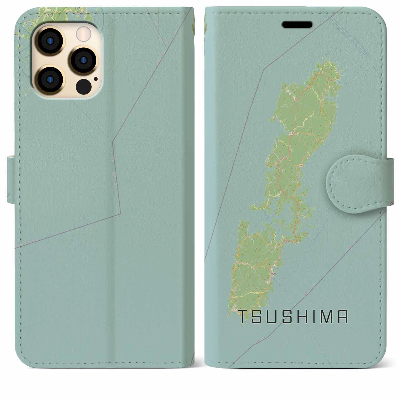 【対馬(長崎県)】地図柄iPhoneケース(手帳タイプ)ナチュラル・iPhone 12 Pro Max 用