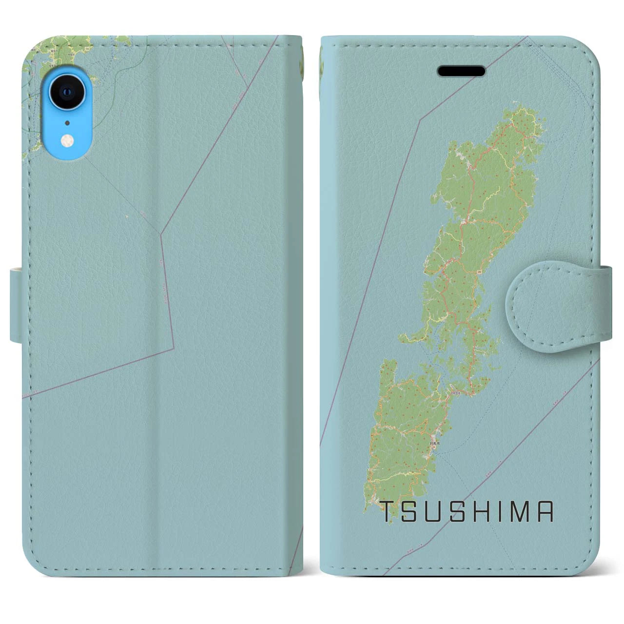 【対馬(長崎県)】地図柄iPhoneケース(手帳タイプ)ナチュラル・iPhone XR 用