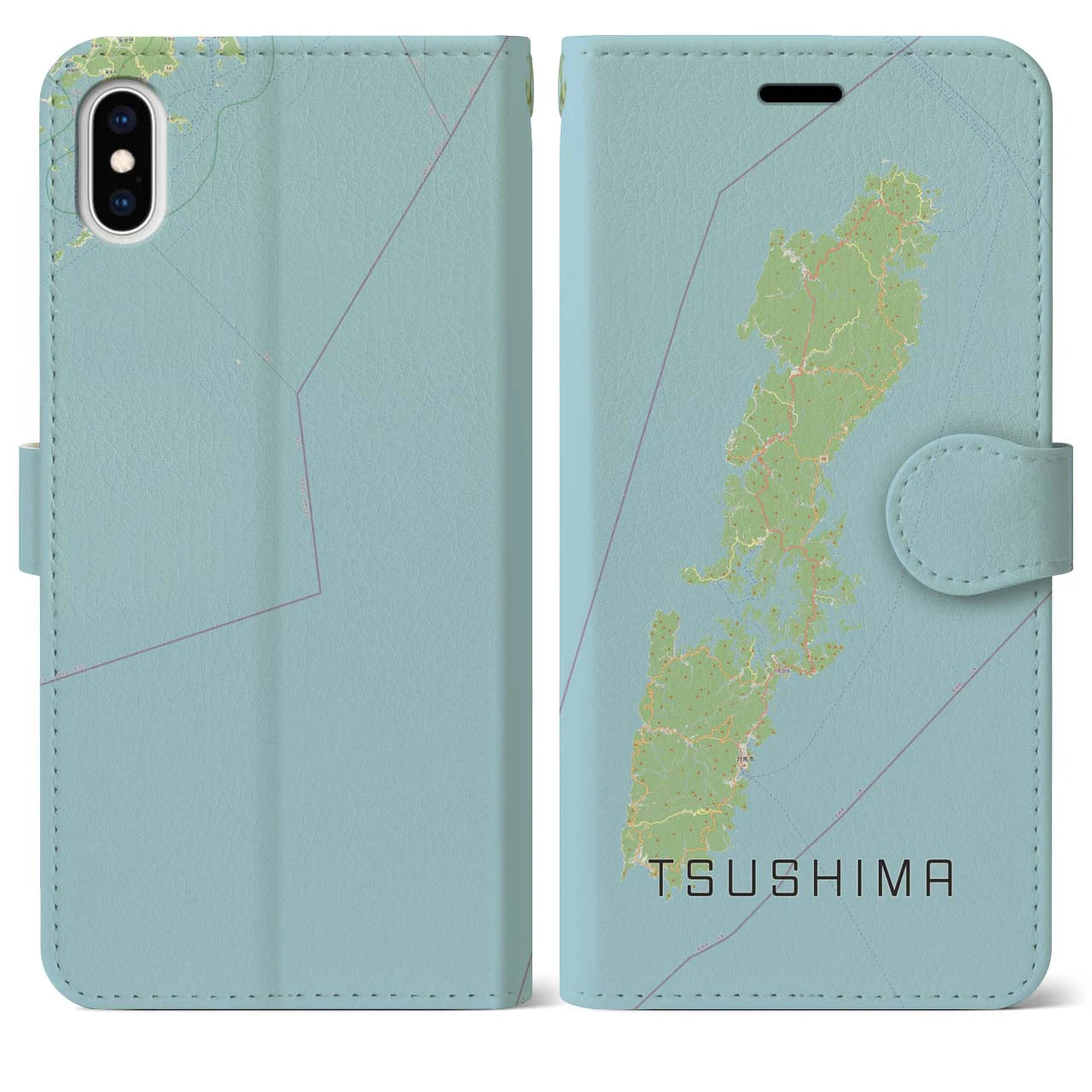 【対馬(長崎県)】地図柄iPhoneケース(手帳タイプ)ナチュラル・iPhone XS Max 用