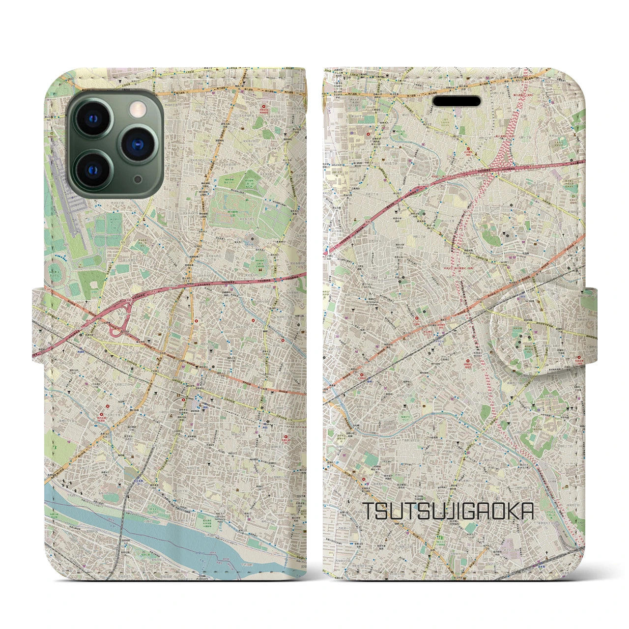 【つつじヶ丘(東京都)】地図柄iPhoneケース(手帳タイプ)ナチュラル・iPhone 11 Pro 用
