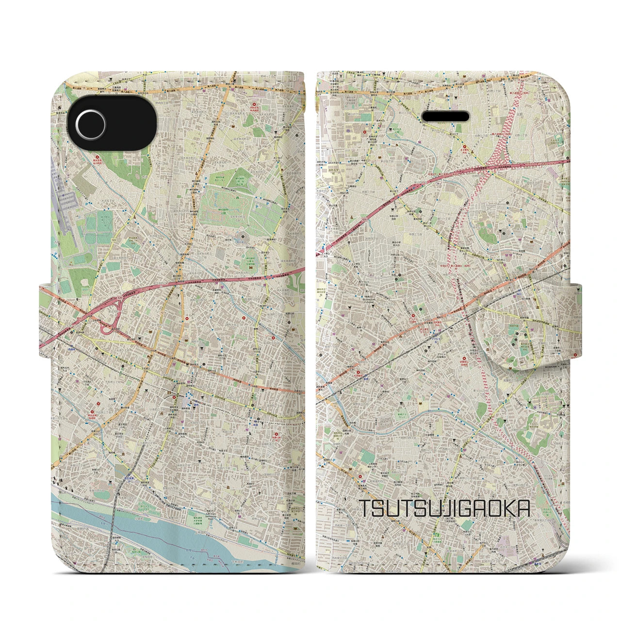 【つつじヶ丘(東京都)】地図柄iPhoneケース(手帳タイプ)ナチュラル・iPhone SE(第3 / 第2世代) / 8 / 7 / 6s / 6 用