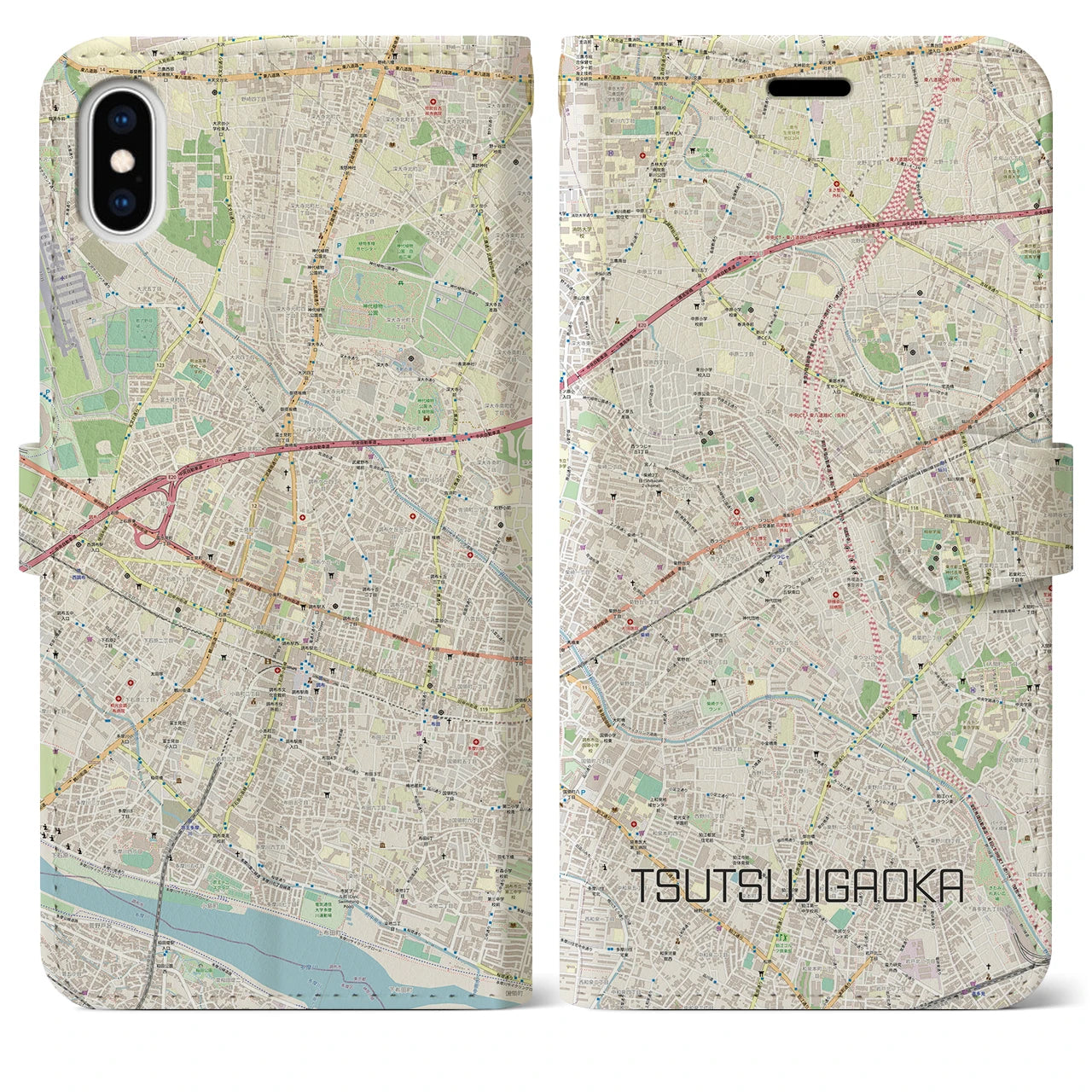 【つつじヶ丘(東京都)】地図柄iPhoneケース(手帳タイプ)ナチュラル・iPhone XS Max 用