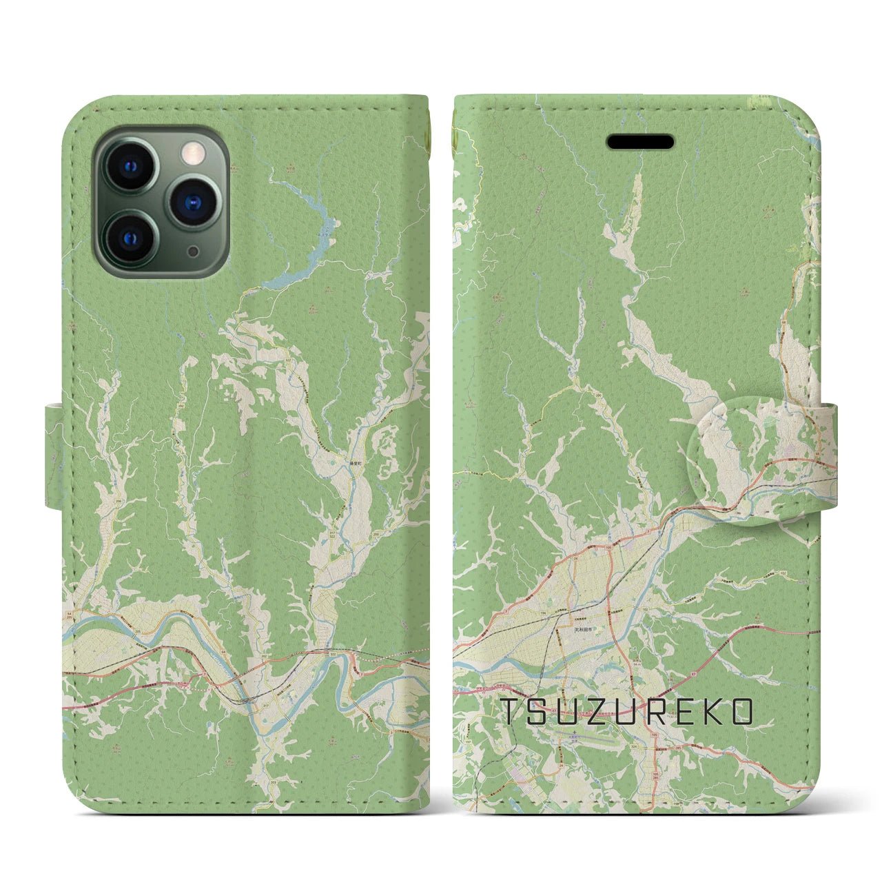 【綴子(秋田県)】地図柄iPhoneケース(手帳タイプ)ナチュラル・iPhone 11 Pro 用