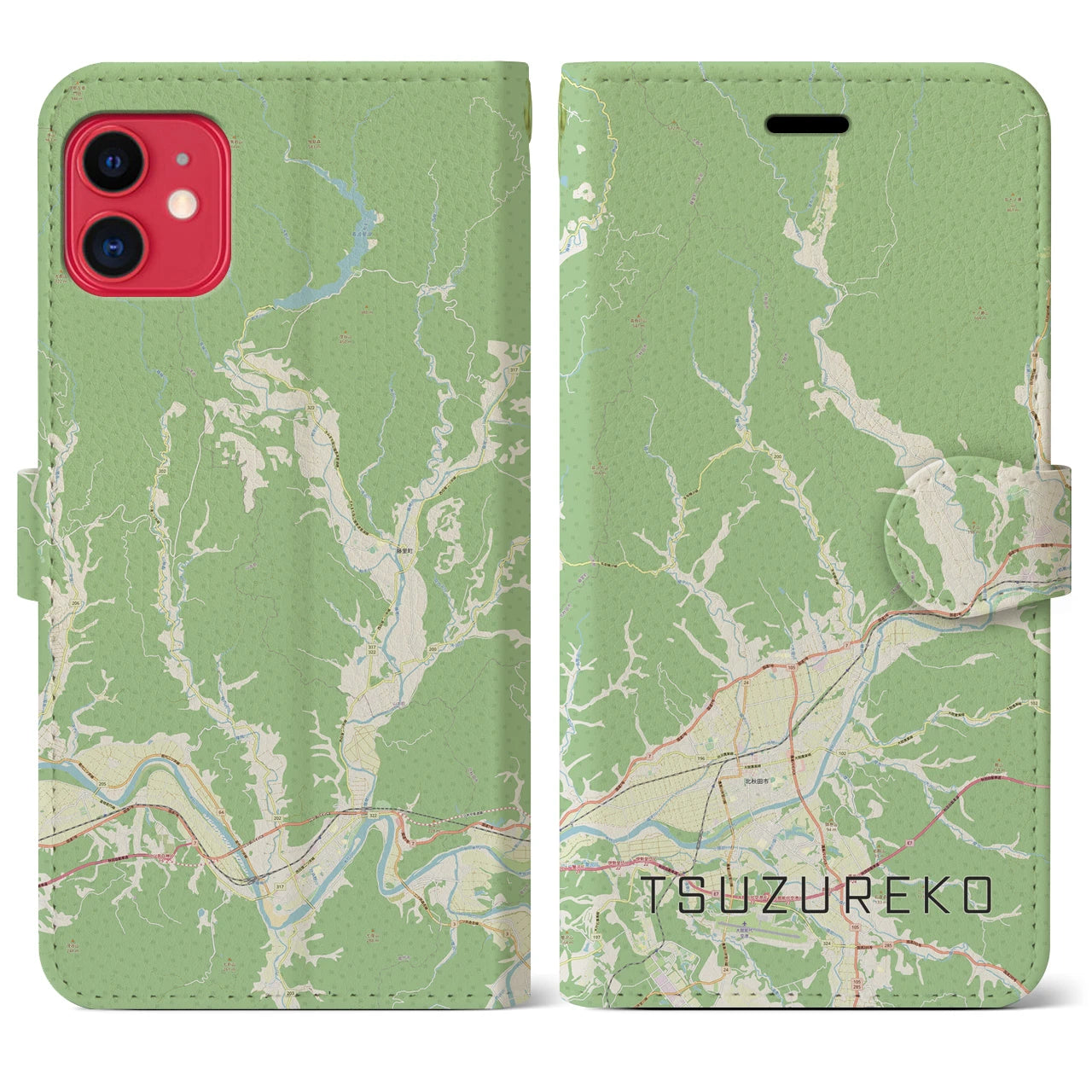 【綴子(秋田県)】地図柄iPhoneケース(手帳タイプ)ナチュラル・iPhone 11 用