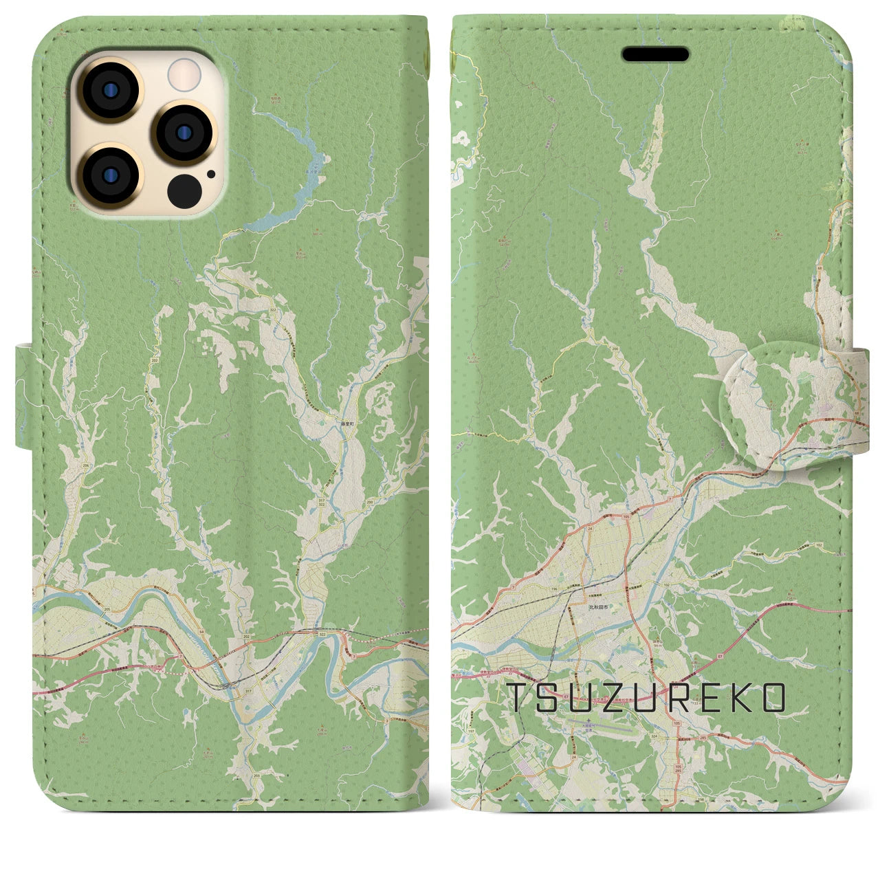 【綴子(秋田県)】地図柄iPhoneケース(手帳タイプ)ナチュラル・iPhone 12 Pro Max 用
