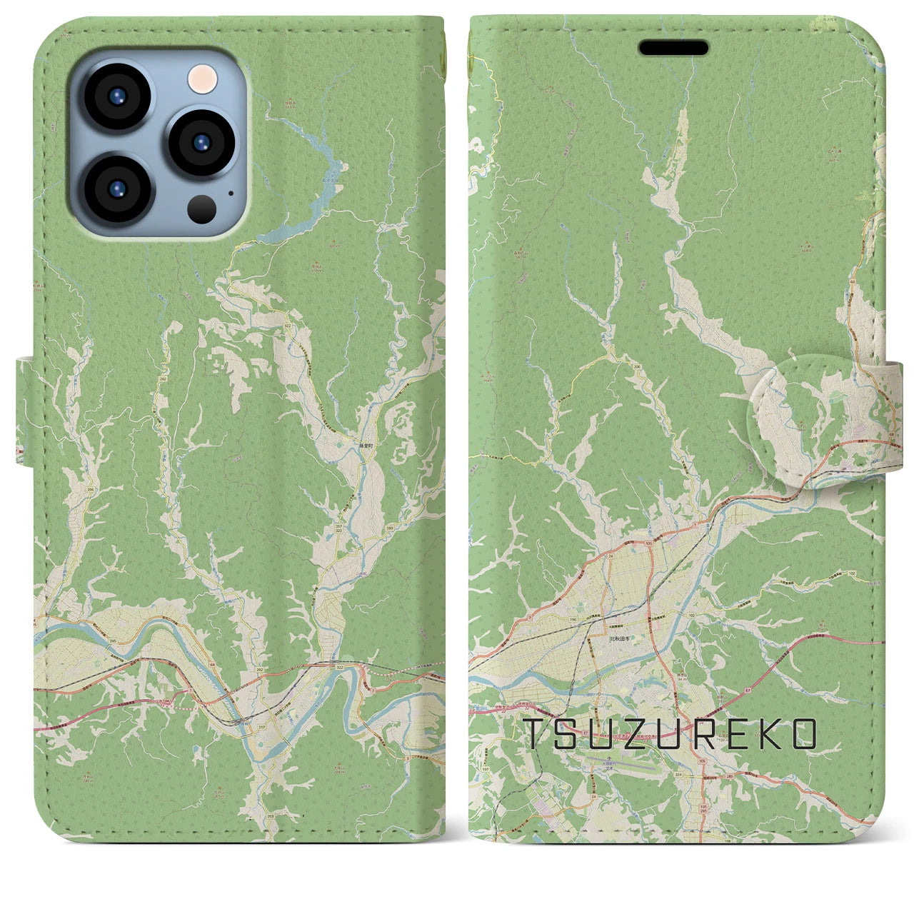 【綴子(秋田県)】地図柄iPhoneケース(手帳タイプ)ナチュラル・iPhone 13 Pro Max 用