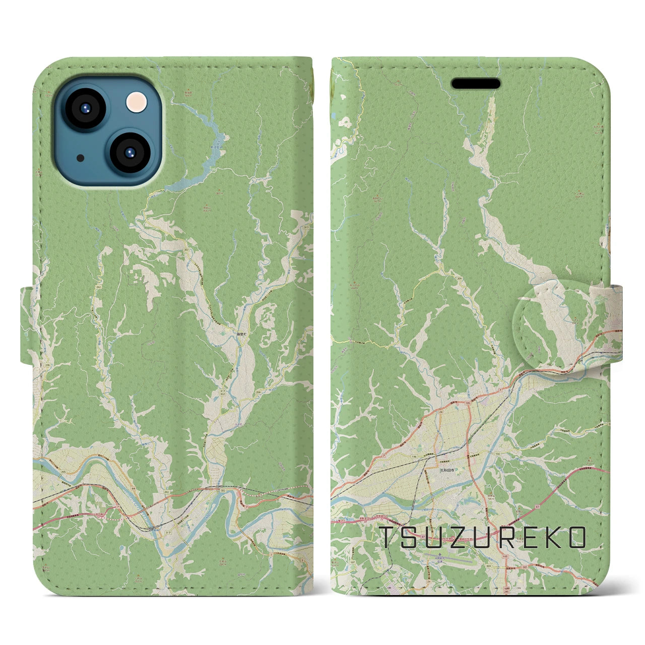 【綴子(秋田県)】地図柄iPhoneケース(手帳タイプ)ナチュラル・iPhone 13 用