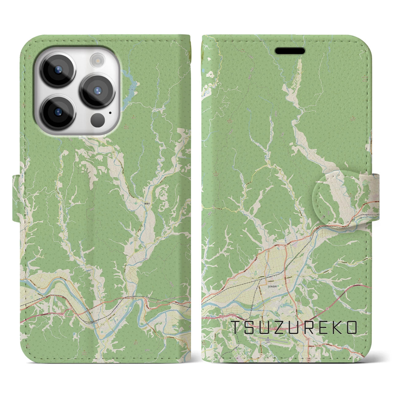 【綴子(秋田県)】地図柄iPhoneケース(手帳タイプ)ナチュラル・iPhone 14 Pro 用
