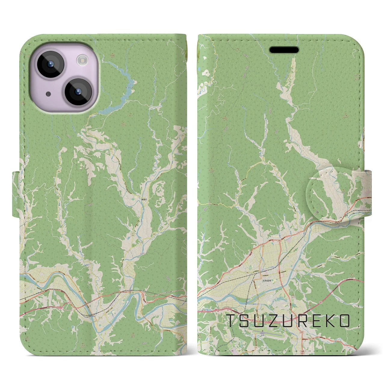 【綴子(秋田県)】地図柄iPhoneケース(手帳タイプ)ナチュラル・iPhone 14 用