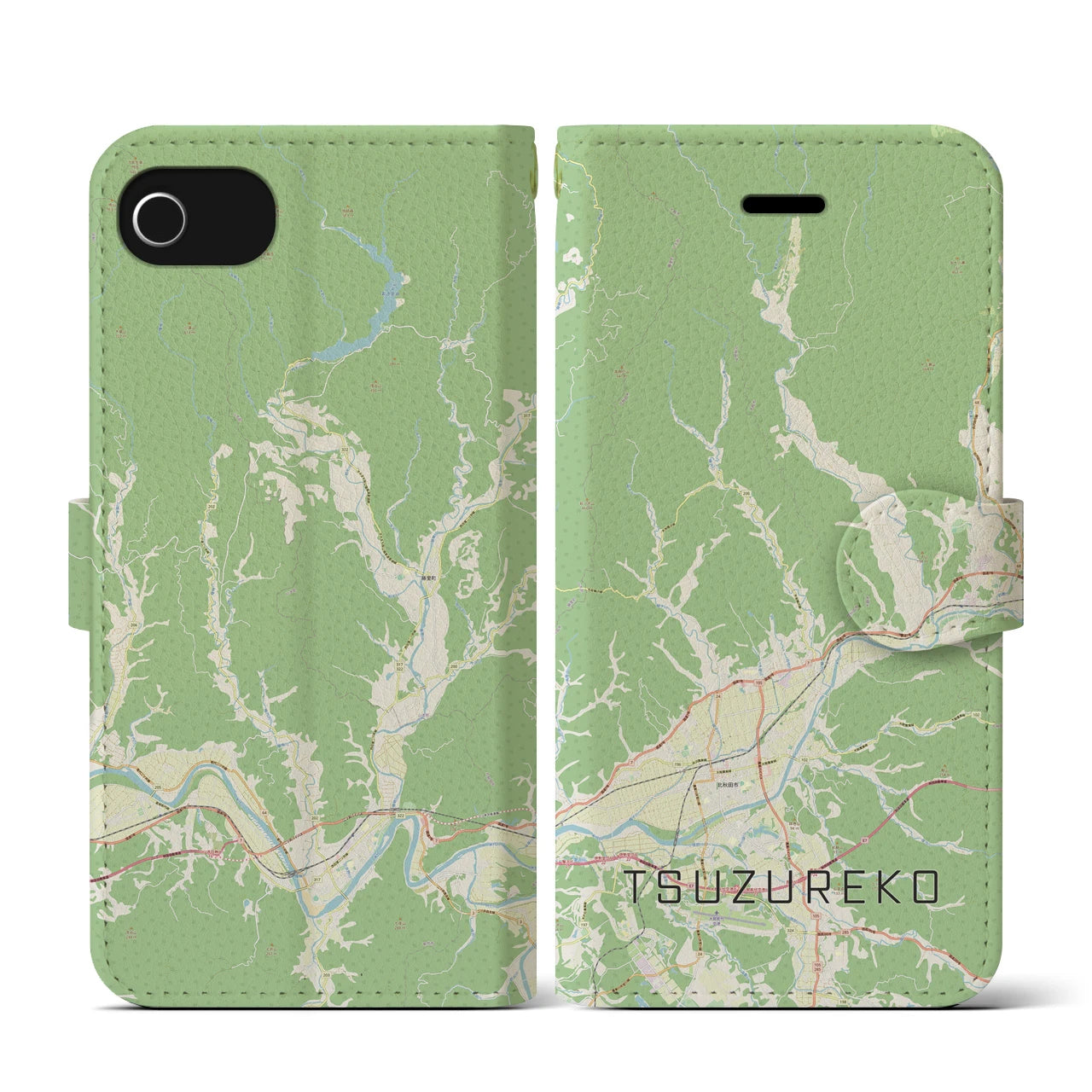 【綴子(秋田県)】地図柄iPhoneケース(手帳タイプ)ナチュラル・iPhone SE(第3 / 第2世代) / 8 / 7 / 6s / 6 用